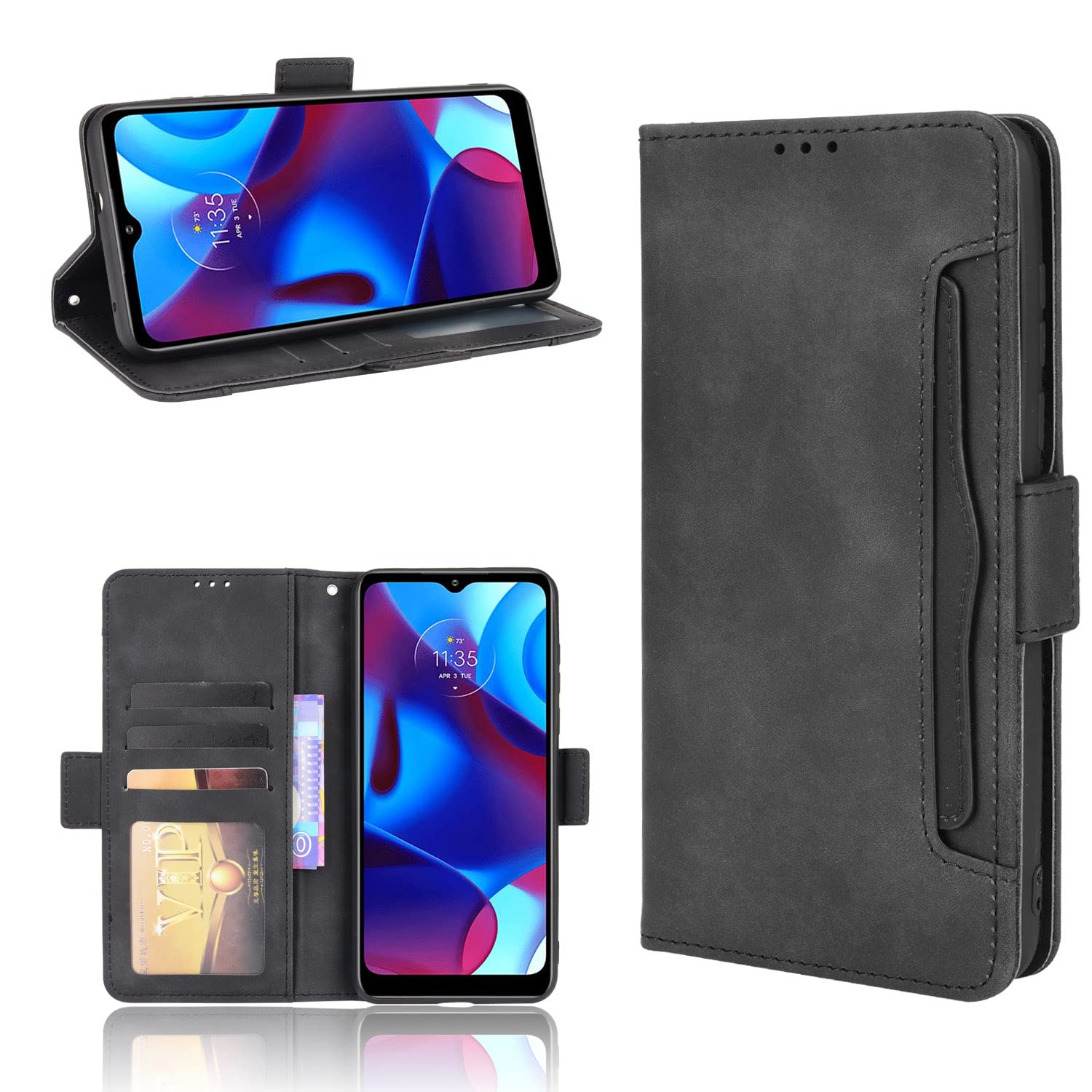 Premium PU Leather Wallet Case for Motorola Moto G Pure (2021) - 5 Card Slots RFID Protection | Slim Protective Phone Cover with Card Holder | Perfect for Daily Use, Travel & Business (Black)