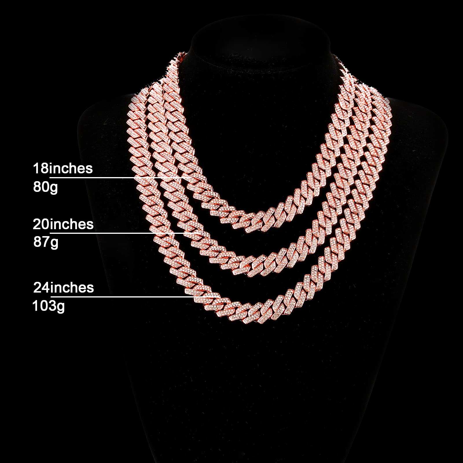Saintda Cuban Link Chain for Men & Women - Iced Out Silver, Gold & Rose Gold Miami Cuban Necklace - Bling Diamond Hip Hop Jewelry with Gift Box - Perfect for Parties, Gifts & Streetwear Fashion