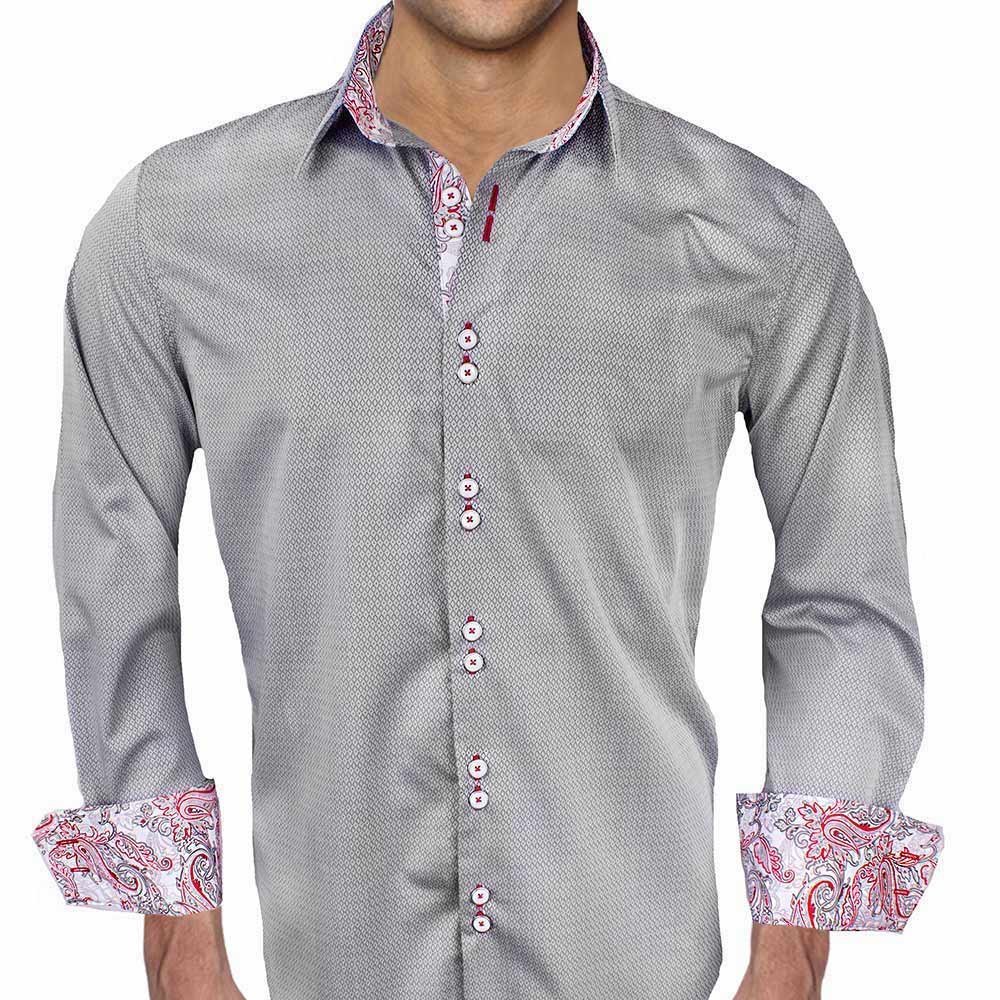 Premium Gray & Red Paisley Pattern Men's Dress Shirts | 100% Made in USA | Formal & Business Attire for Office, Weddings & Special Occasions