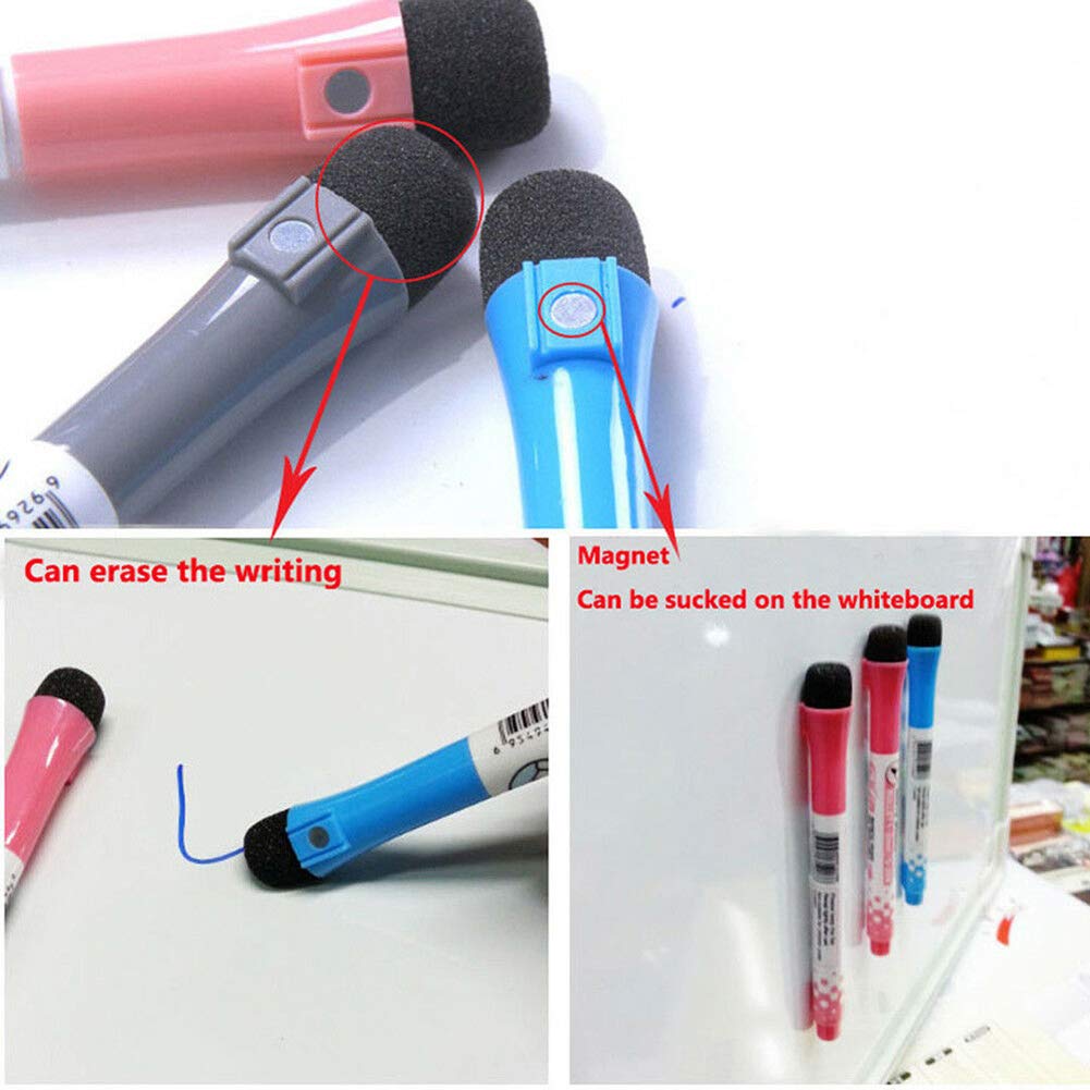 Magnetic Whiteboard Markers with Eraser - 6 Pack Dry Erase Markers for Whiteboard, Black Board Markers for Office, Classroom & Home Use - Smooth Writing & Easy Erase Whiteboard Pens for Teachers, Students & Professionals