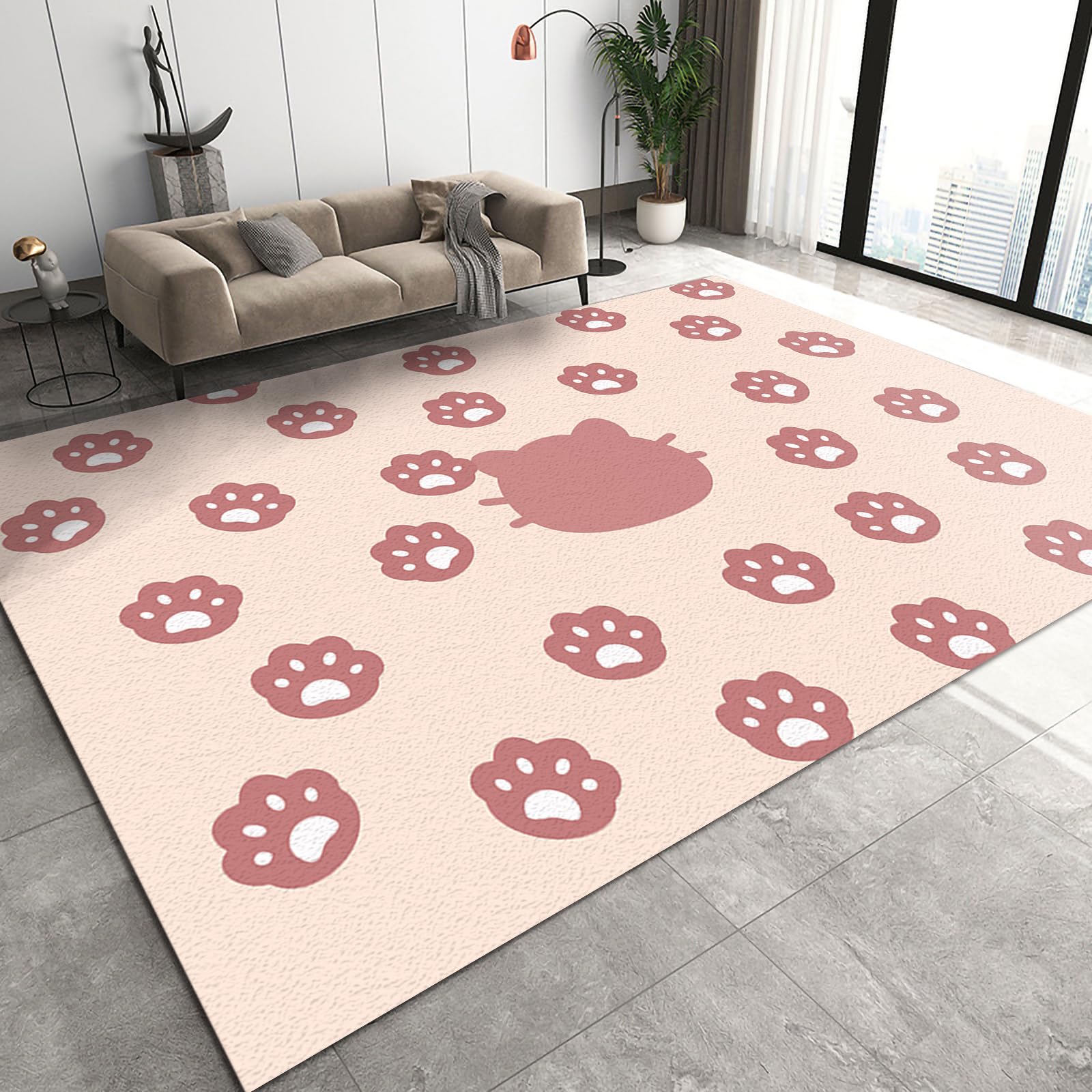 8x10ft Large Area Rugs - Cute Pink Cat Paw Print Kids Rug, Soft Cartoon Kitten Princess Room Decor for Bedroom, Nursery, Teen Boys Room & Lounge Floor - Perfect for Playrooms, Dorm Decor & Cozy Home Spaces