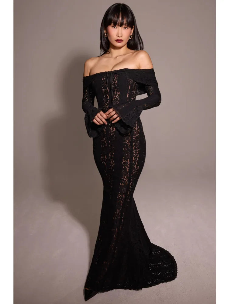2025 New Women's Autumn/Winter Fashion Slash Neck Sexy Tight Strapless High Waist Tailored Dress - Perfect for Party, Evening Events & Night Out