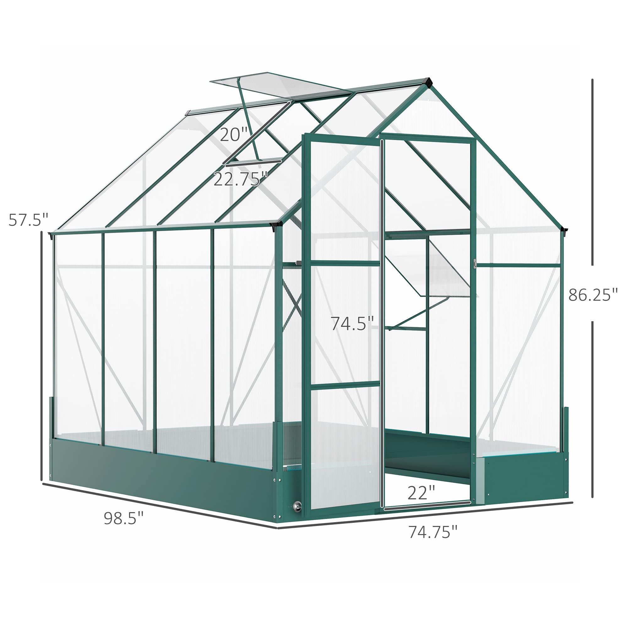 Outsunny 8' x 6' Polycarbonate Walk-in Greenhouse with Roof Vent & Rain Gutter - Durable Aluminum Frame for Outdoor Gardening - Perfect for Backyard, Patio & Plant Protection