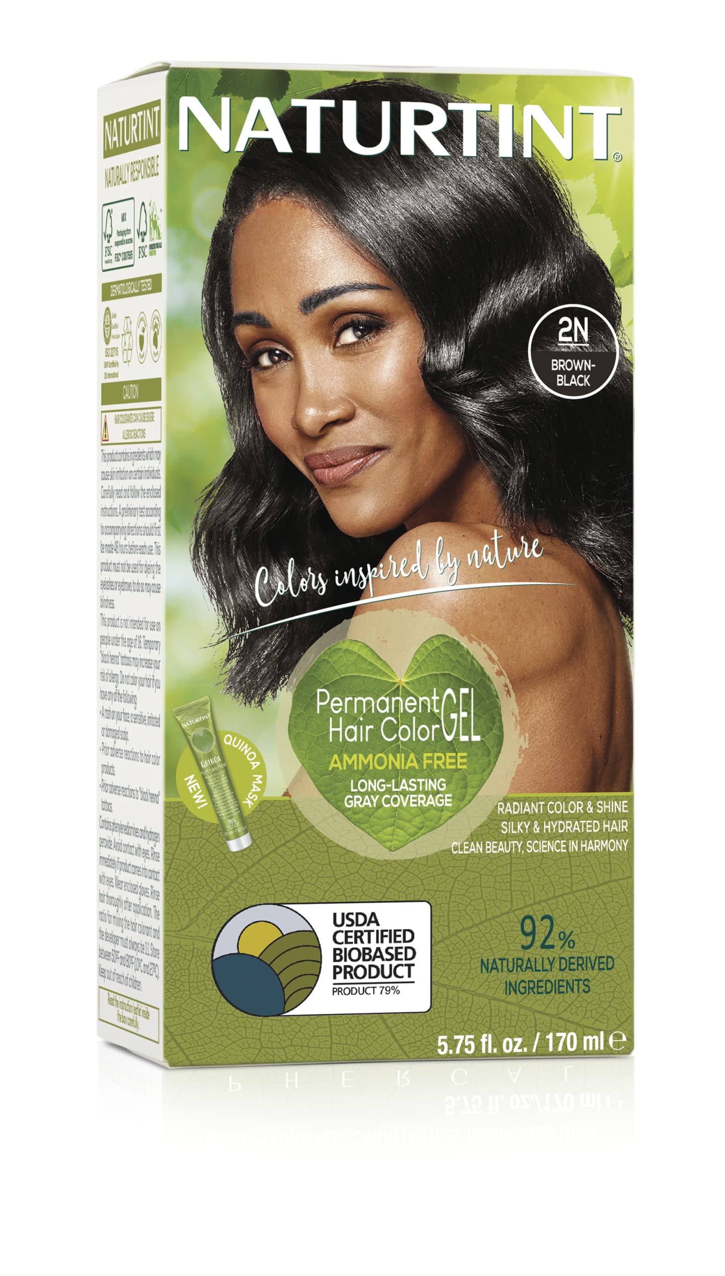 Naturtint Permanent Natural Hair Color 2N Brown Black - 5.1oz Ammonia Free Vegan Hair Dye for Gray Coverage & Shine - At-Home Salon Quality Hair Coloring for Women & Men