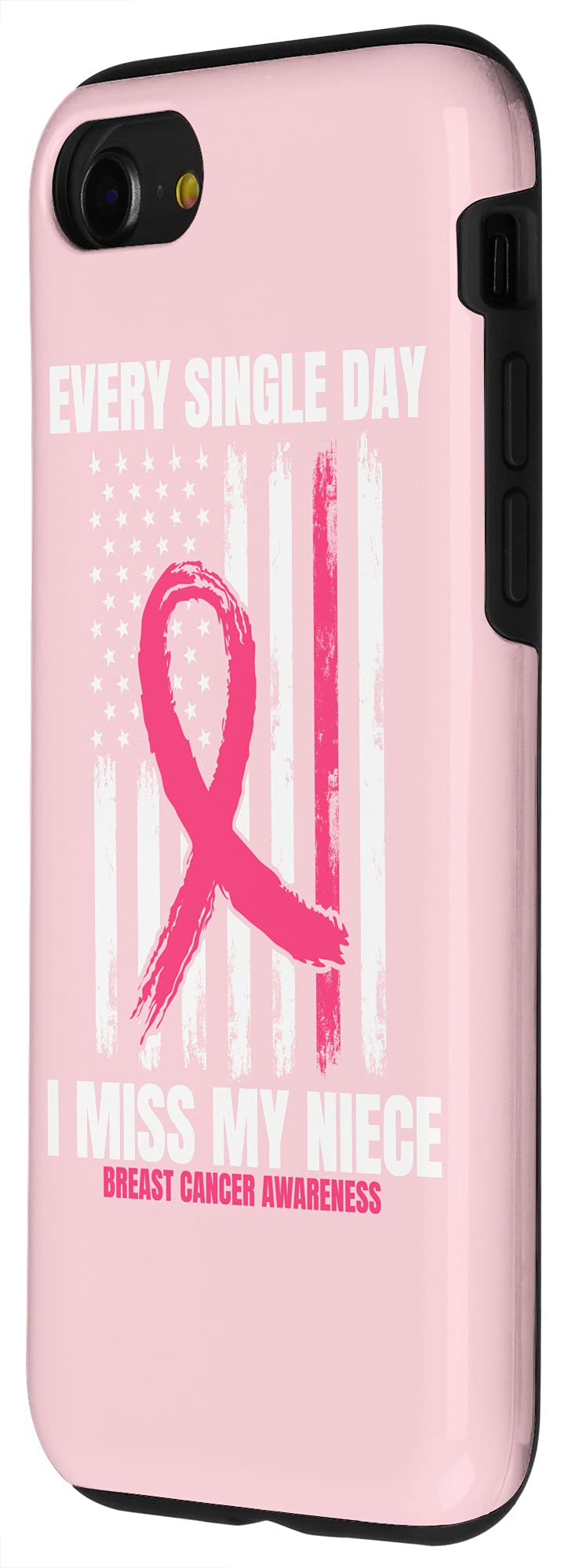 iPhone SE (2020) / 7 / 8 Pink Ribbon Breast Cancer Awareness Phone Case with American Flag Design - Perfect for Supporting Cancer Awareness & Showing Patriotism