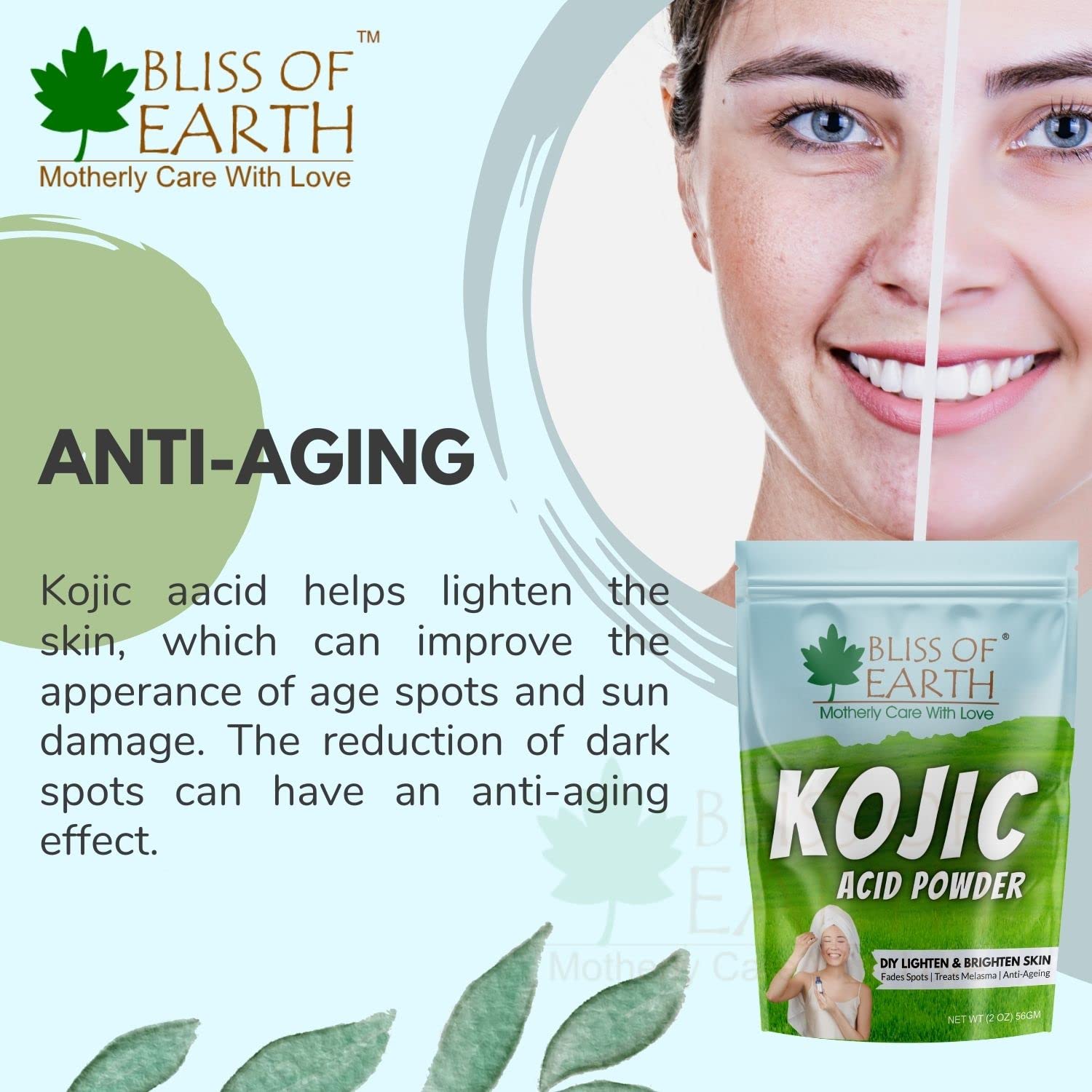 Bliss of Earth Korean Kojic Acid Dipalmitate Powder 56g - Skin Brightening, Soap Making & DIY Cosmetics - Natural Skin Whitening Solution for Even Tone & Dark Spot Reduction | Perfect for Homemade Soaps, Lotions & Skincare Products