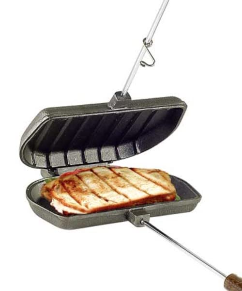 Cast Iron Panini Press & Sandwich Maker - Heavy Duty Grill for Outdoor Cooking, Camping, Backyard BBQs, and Fire Pits - Perfect for Grilled Cheese, Paninis, and Sandwiches