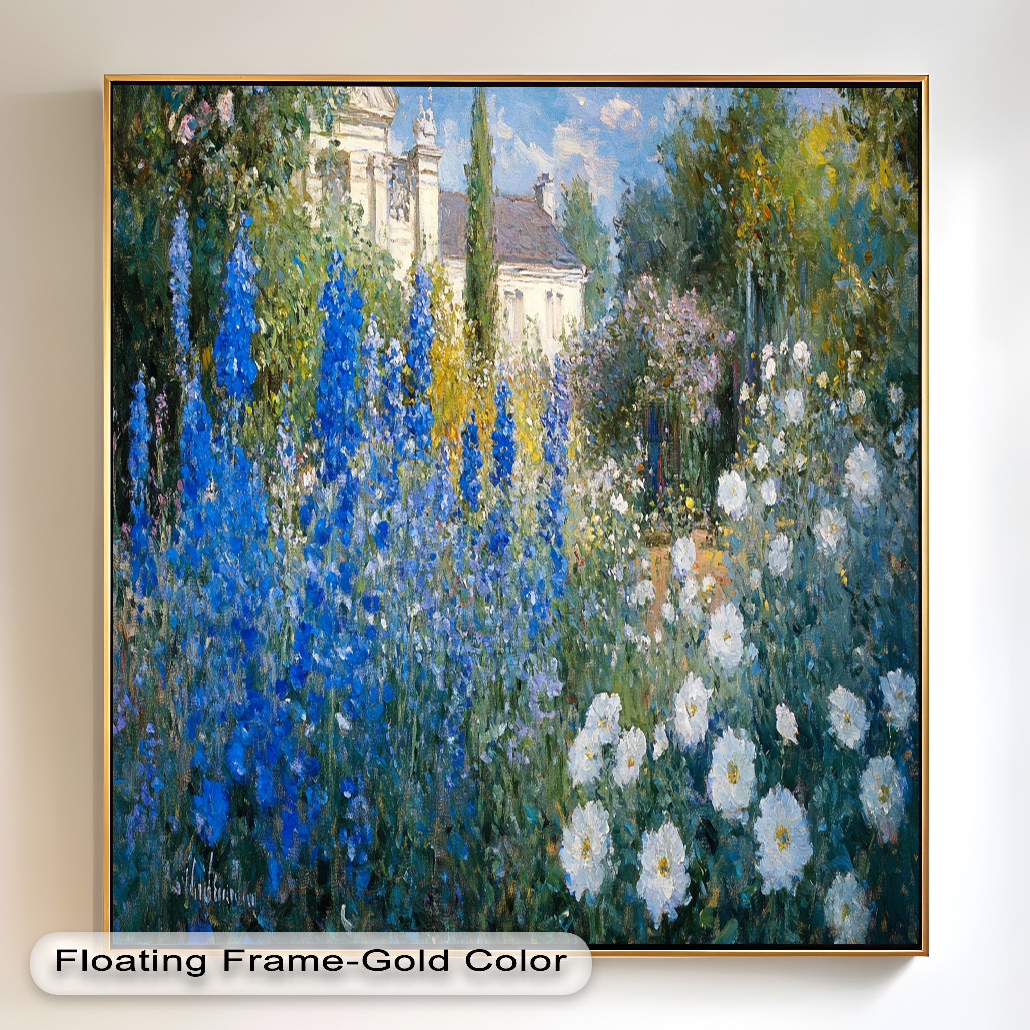 Blue Delphinium Impressionist Oil Painting - Handmade Floral Wall Art for Living Room, Bedroom & Office Decor