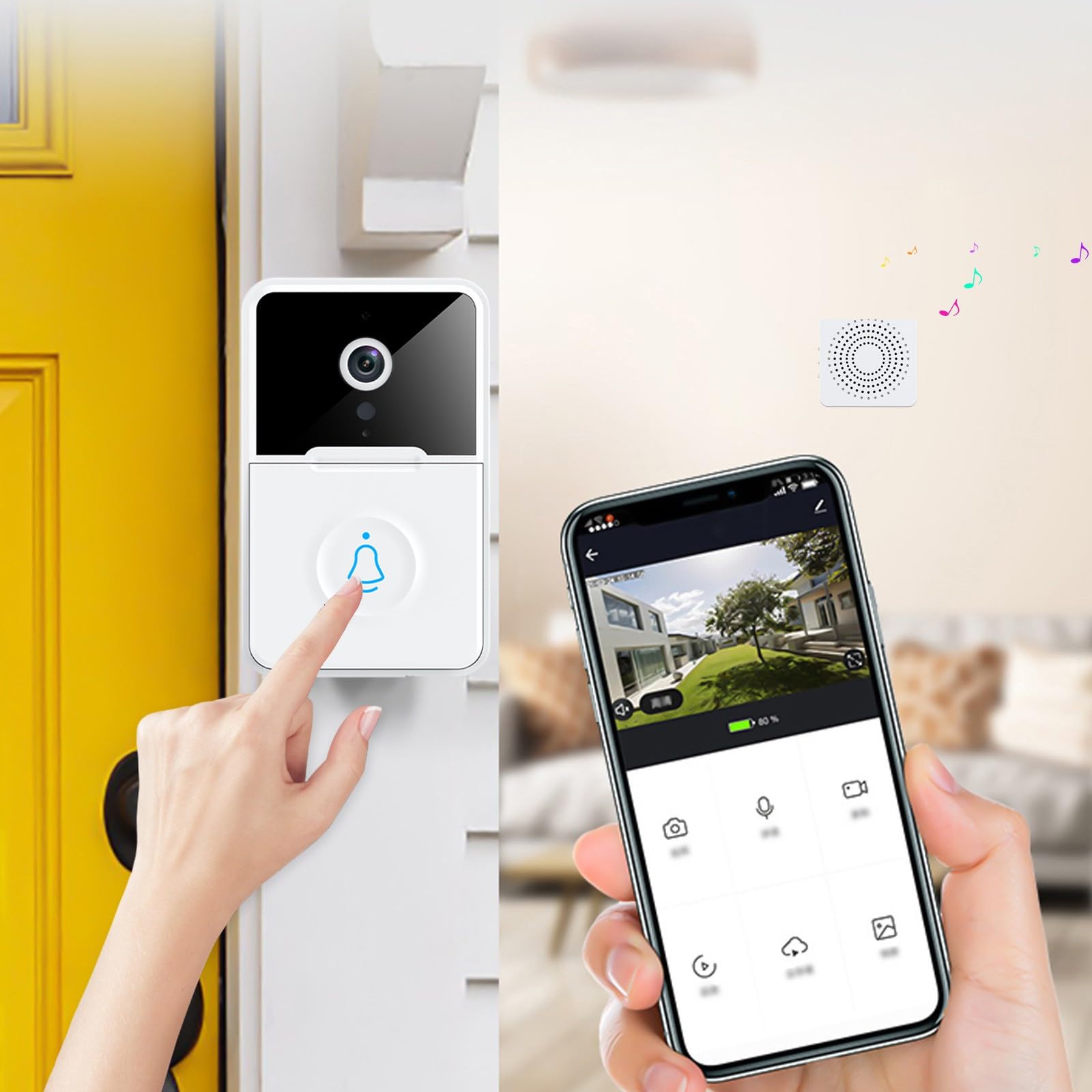 Smart Wireless Video Doorbell with 90° Viewing Angle, HD Night Vision & WiFi Security Camera - 2-Way Audio Intercom for Home, Apartment & Office (Ideal for Package Delivery & Visitor Monitoring)