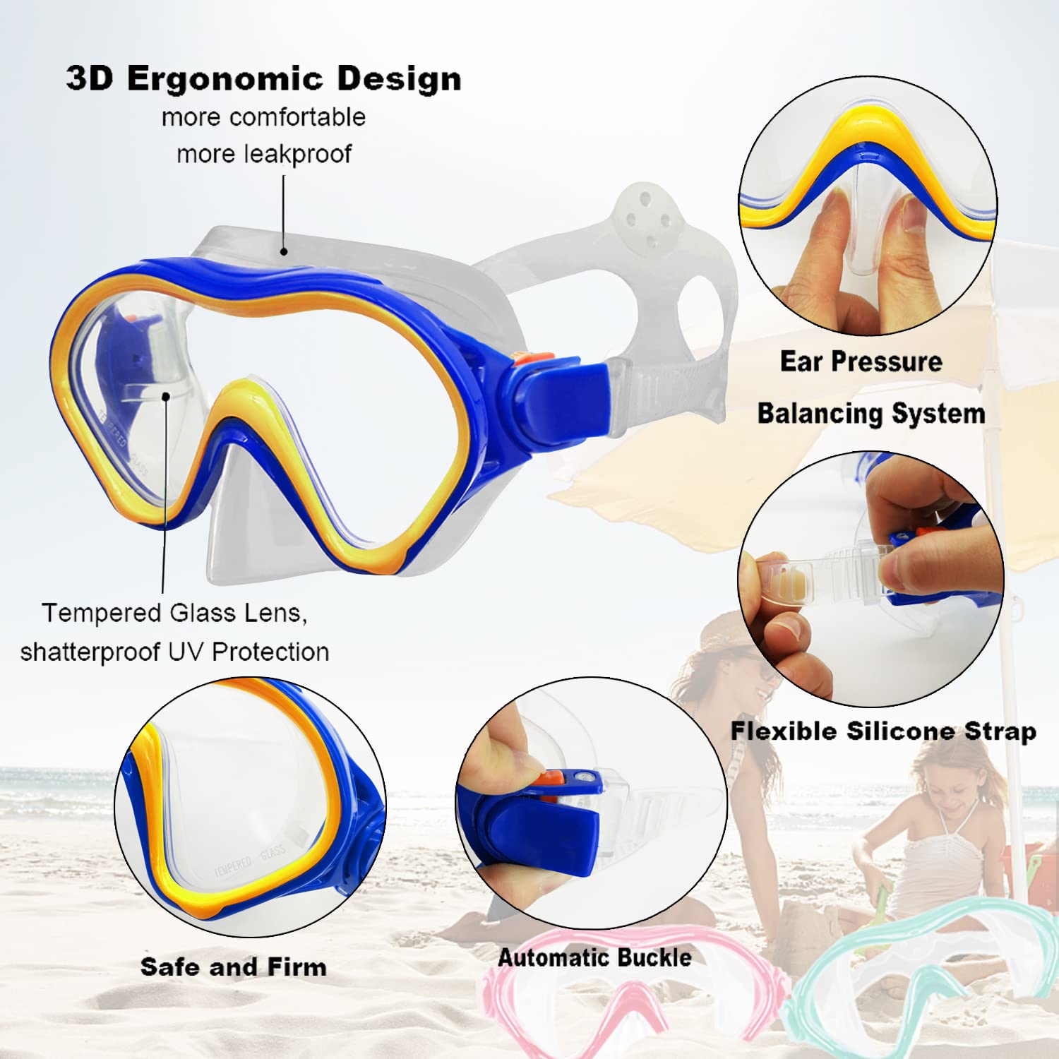 Kids Snorkel Set - Diving Mask, Adjustable Swim Fins & Anti-Fog Snorkel Gear with Mesh Bag | Perfect for Snorkeling, Swimming & Beach Vacations | Ideal for Pool Parties, Ocean Adventures & Family Water Activities