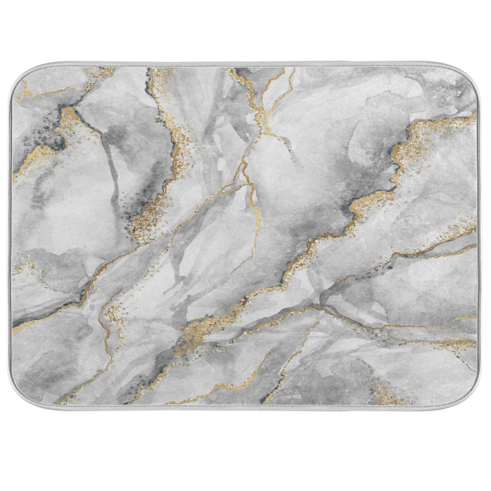 White Marble Dish Drying Mat 16x18 Inch - Absorbent Microfiber for Kitchen Countertops | Perfect for Drying Dishes & Decor