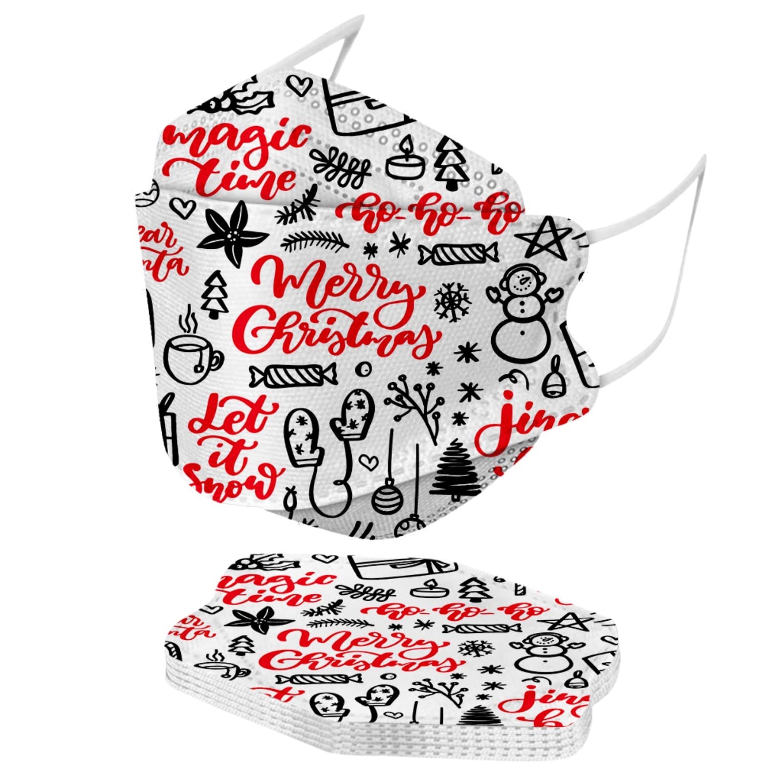 50 Pack Christmas Santa Snowflake Disposable Face Masks for Adults - 4 Ply KF94 Holiday Masks for Women & Men - Perfect for Winter Parties, Travel & Festive Gatherings