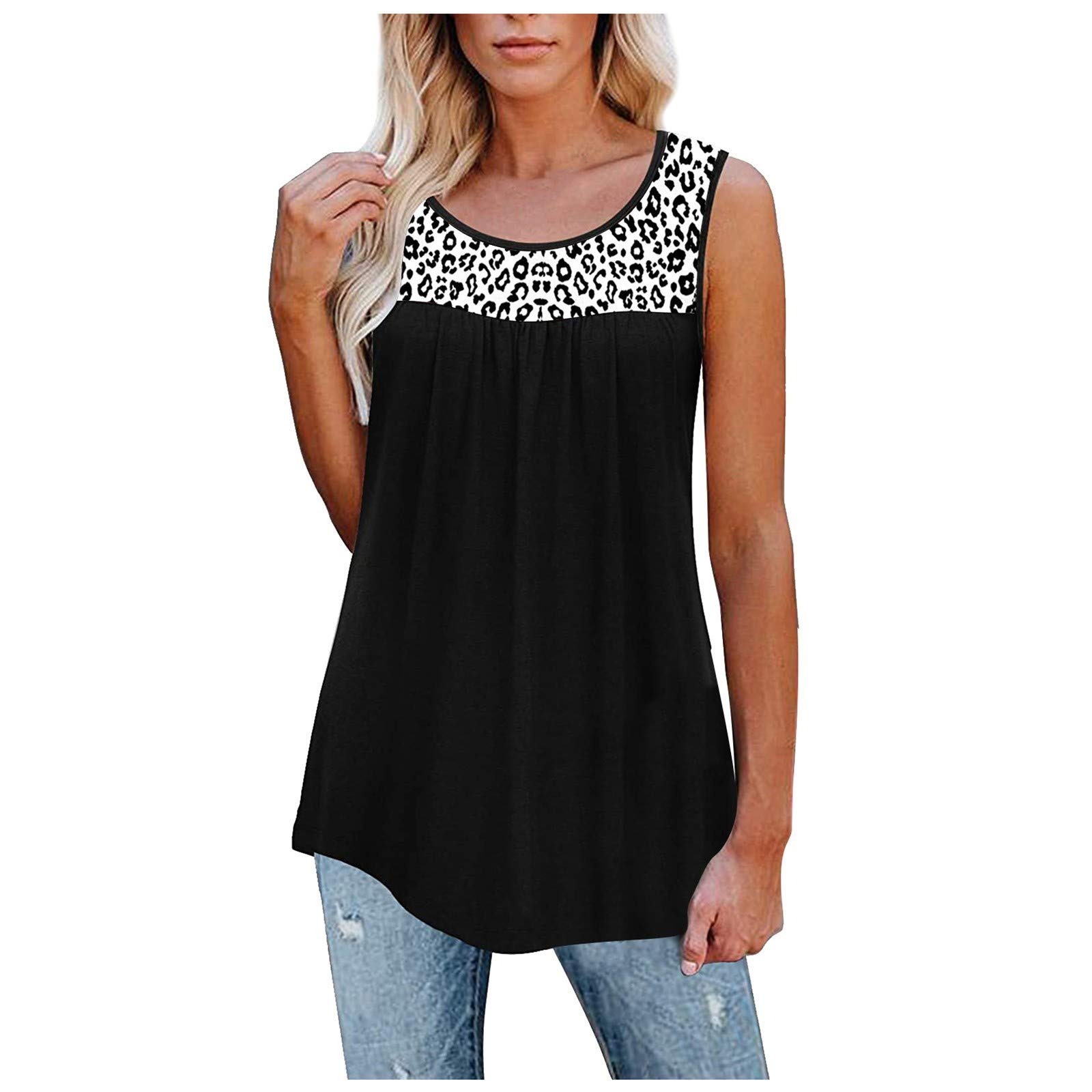 Women's Sleeveless Leopard Print Active Tank Top - Ruffle Loose Tunic Blouse for Spring & Summer - Perfect for Yoga, Gym Workouts & Casual Outfits