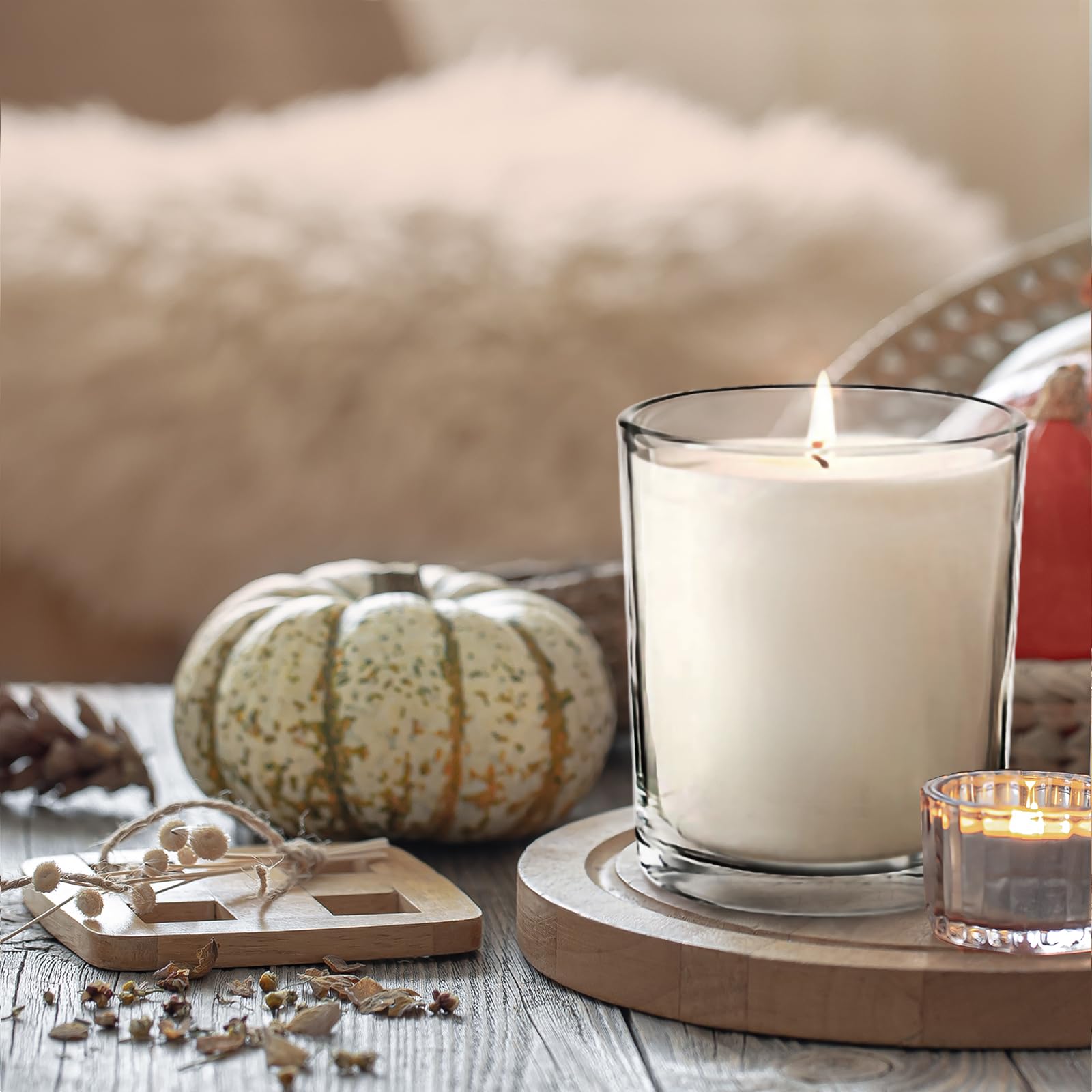 14 oz Thick Clear Candle Jars with Wood Lids - 12 Pack Empty Candle Containers for DIY Candle Making, Wax Melts, Bath Salts & Home Decor - Perfect for Gifts, Wedding Favors & Aromatherapy