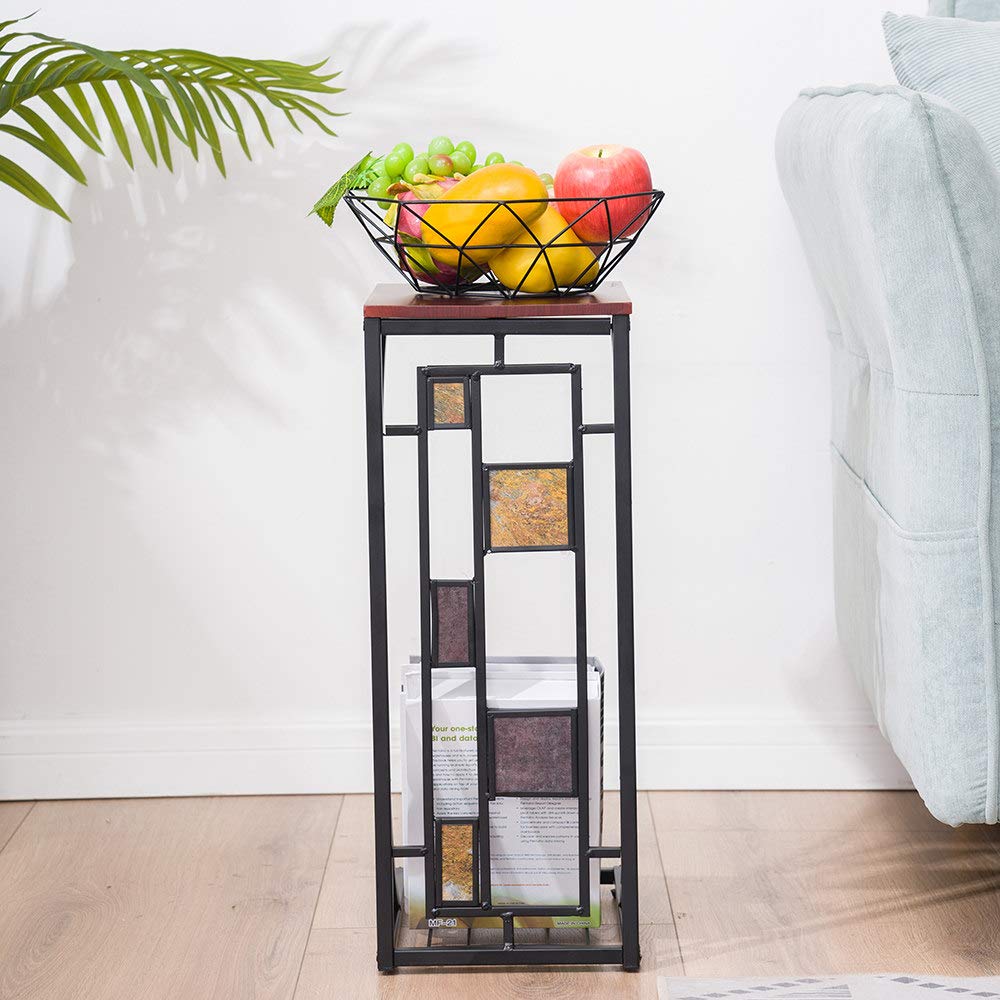 C-Shaped End Table with Wood Top - Sofa Side Table, Coffee & Snack Tray, Living Room Furniture for Couches - Brown | Perfect for Small Spaces, Reading Nooks & TV Snacking