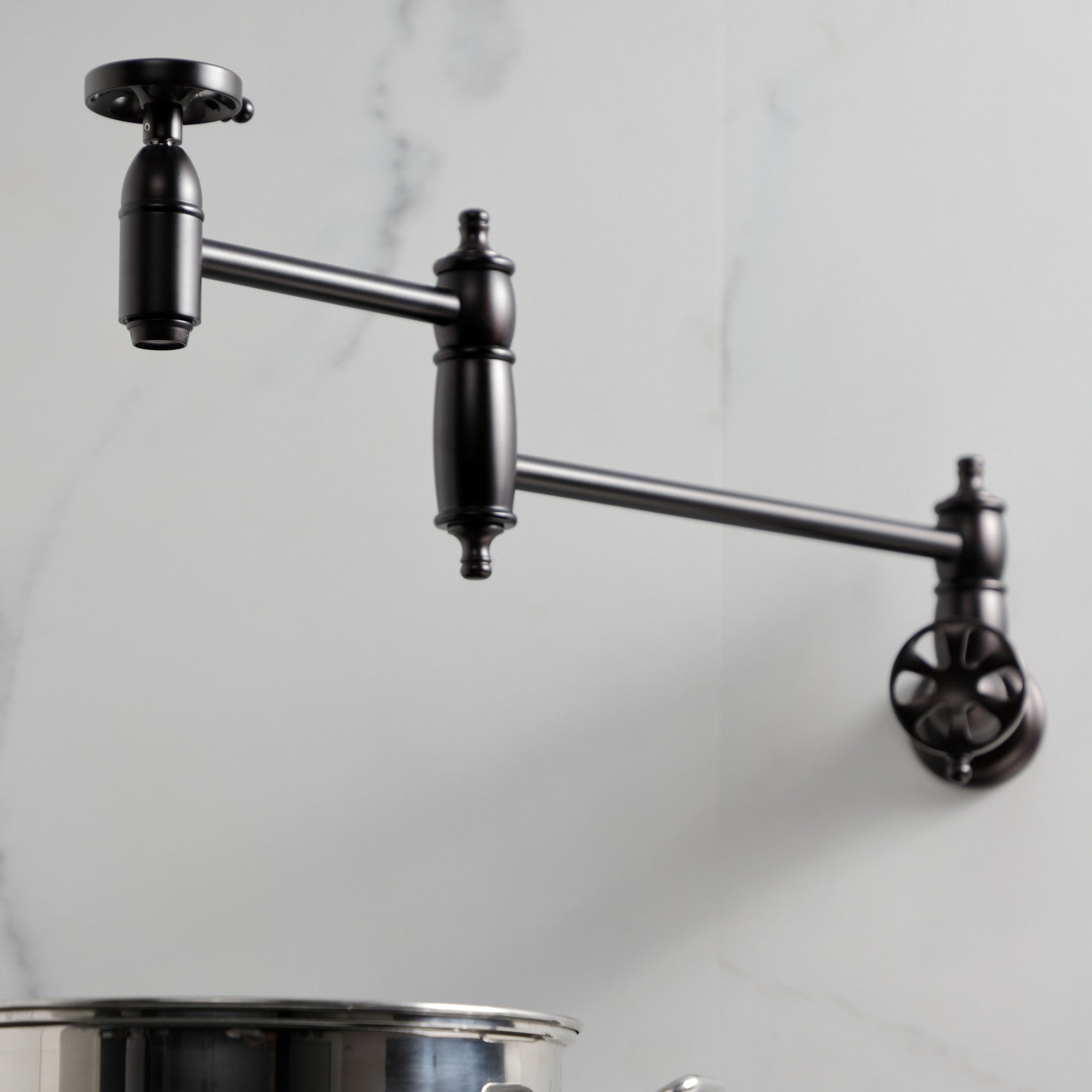 Belknap KS3105RX Oil Rubbed Bronze Wall Mount Pot Filler Faucet - Two Handle Design for Kitchen Sink, Perfect for Filling Large Pots While Cooking