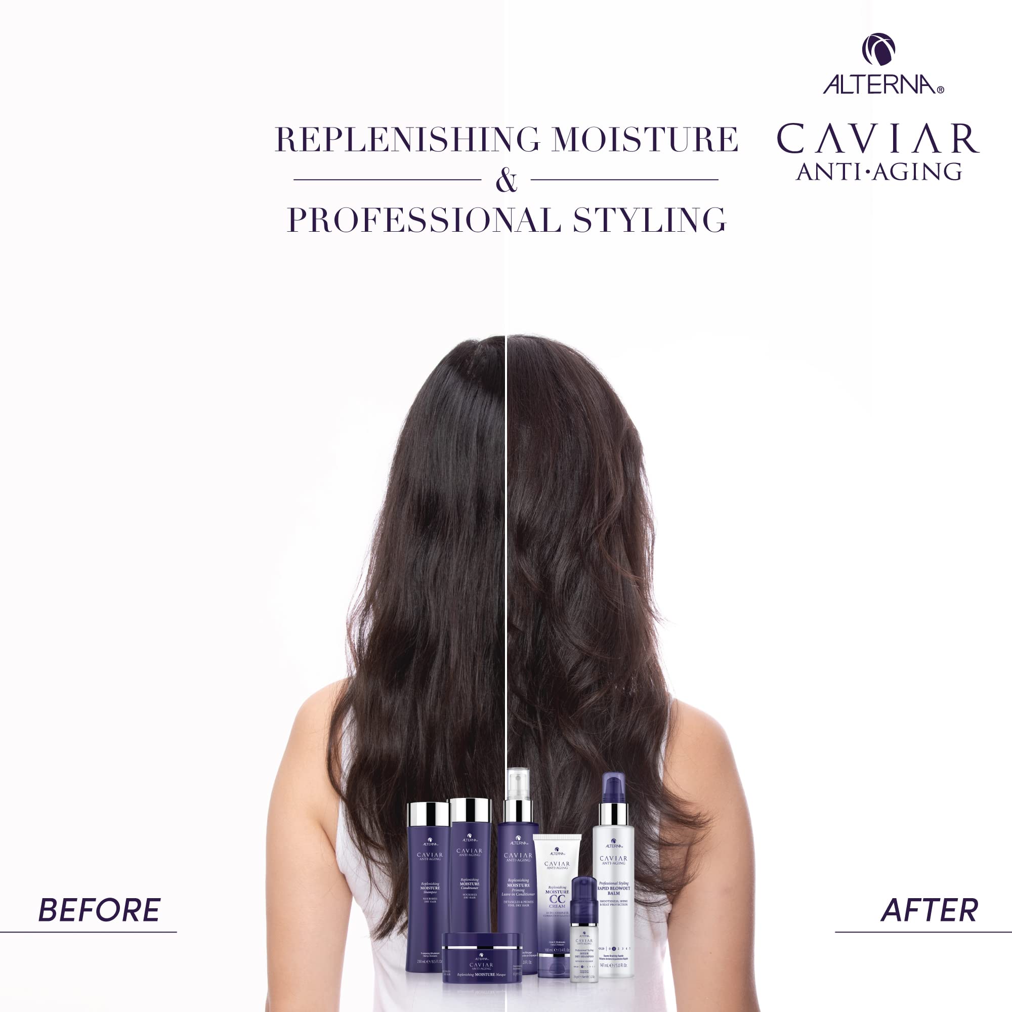 Alterna Haircare CAVIAR Anti-Aging Replenishing Moisture Shampoo & Conditioner Set with CC Cream | Sulfate-Free Formula for Hydration & Repair | Perfect for Dry, Damaged Hair | Salon-Quality Hair Care Regimen for Women & Men