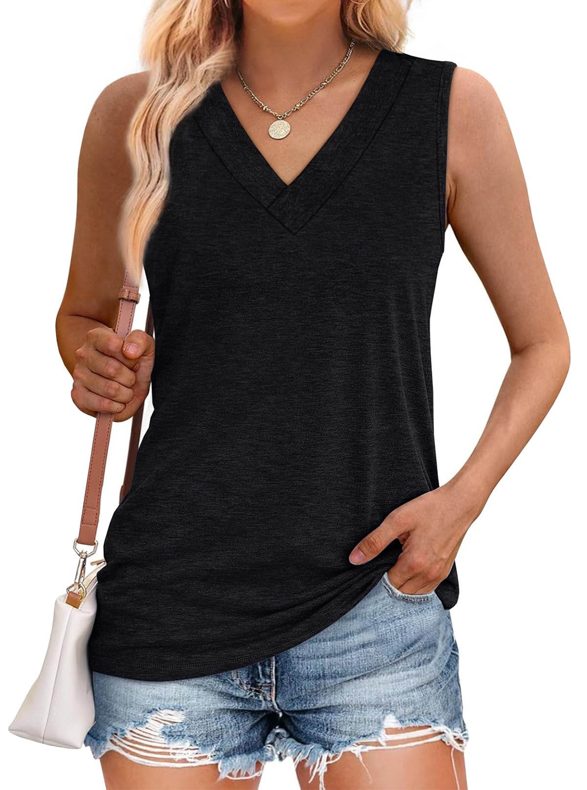 WIHOLL Women's Summer V-Neck Tank Tops - Trendy Sleeveless Basic Tee, Loose Fit Casual Shirts for 2025 Fashion | Perfect for Beach, Gym & Everyday Wear