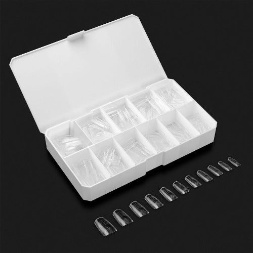 Apres Gel X French Manicure Tips 330pc - Natural Medium Square Nail Extensions for Salon & DIY Manicure at Home | Long-Lasting & Easy to Apply
