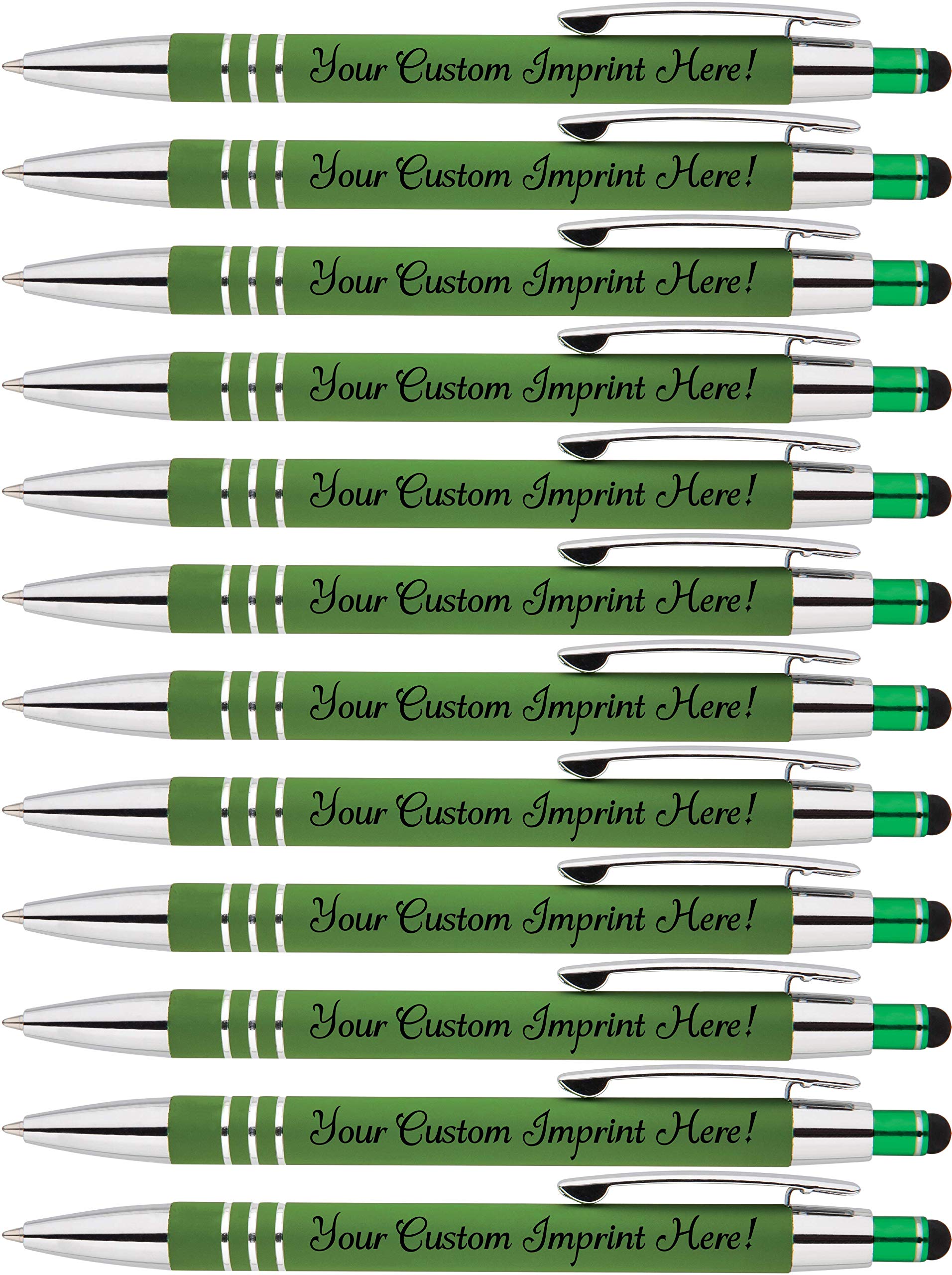 Premium Personalized Ballpoint Pens - Soft Touch Rubberized Grip with Stylus Tip, Medium Point Black Ink (Box of 12, Light Green) - Ideal for Office, Gifts & Note-Taking