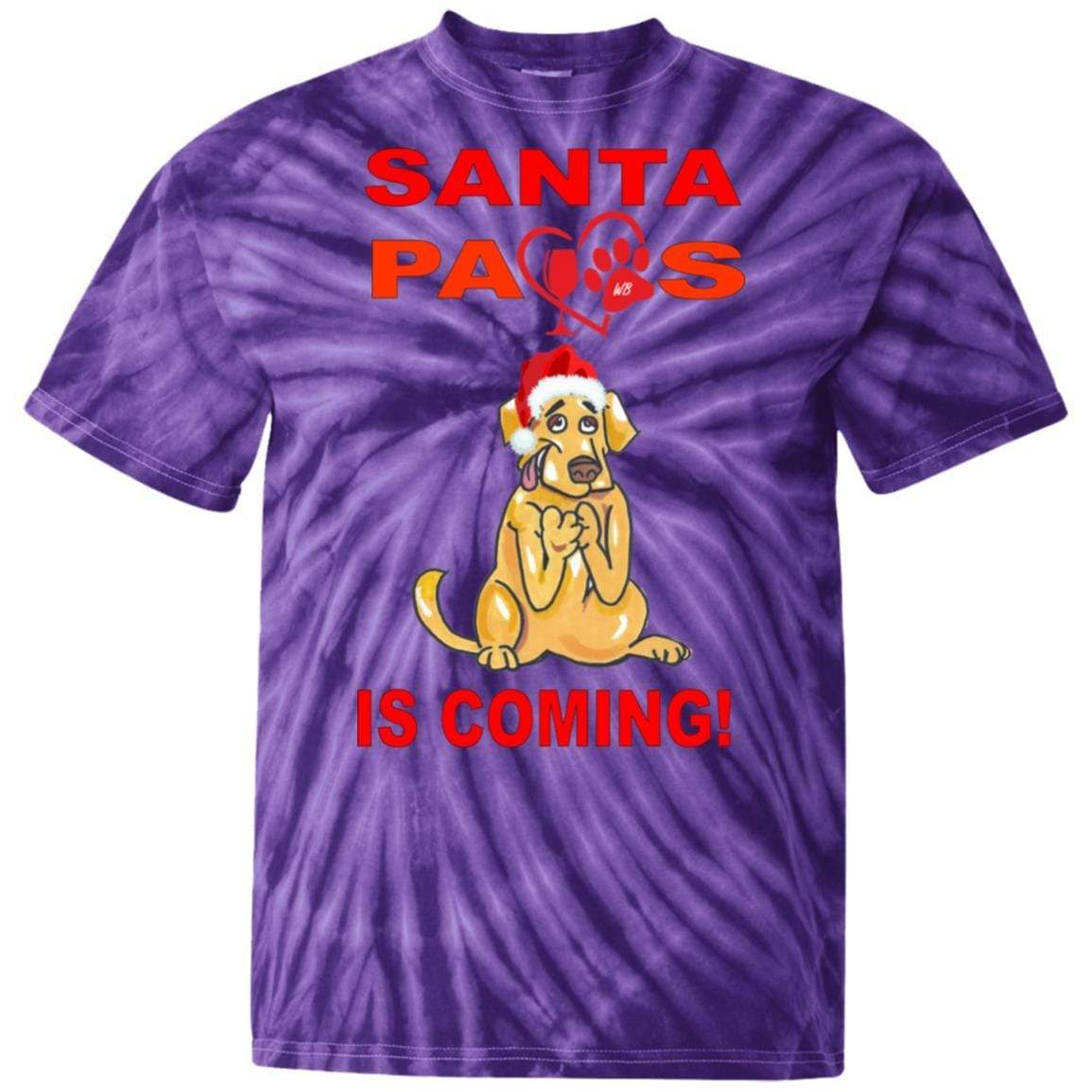 Santa Paws Is Coming Tie Dye T-Shirt - 100% Cotton Funny Christmas Dog Lover Tee - Perfect for Holiday Parties & Pet Owner Gifts