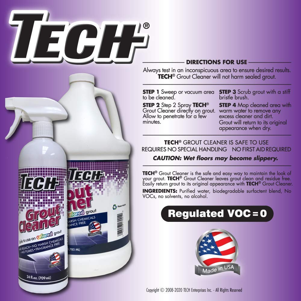 TECH Grout Cleaner Spray - Ready-to-Use Tile, Floor & Wall Cleaner | No Harsh Chemicals | 24 Oz Bottle | Perfect for Bathroom, Kitchen & Shower Cleaning