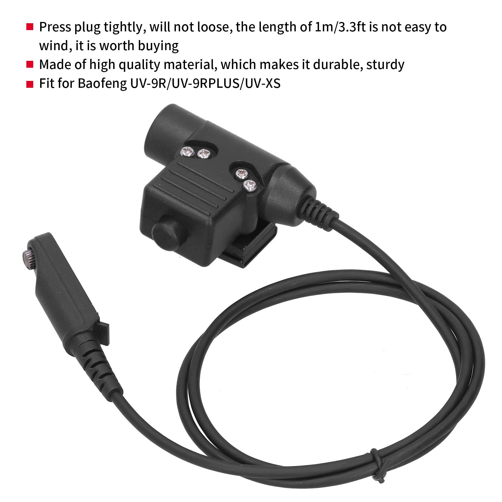 PUSOKEI 3.3ft U94 PTT Cable Headset for Baofeng UV-9R/UV-9R Plus/UV-XS Walkie Talkie - Tactical Communication Headset for Two Way Radios, Outdoor Adventures, Security & Emergency Use