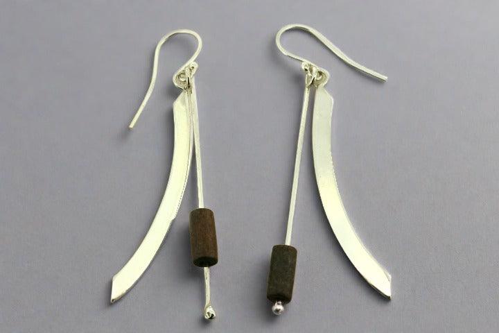 Sterling Silver Rosewood Beaded Drop Earrings with Elegant Curve Design - Perfect for Parties, Weddings & Special Occasions