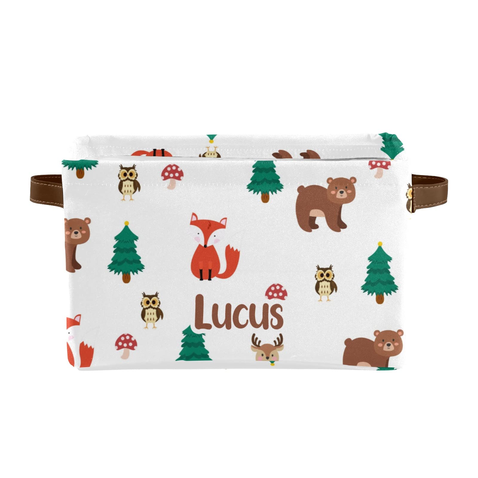 Personalized Large Storage Baskets with Handle - Jungle Animal Deer Bear Fox Design for Organizing Shelves, Closet & Home Decor | Perfect for Bathroom, Nursery, Kids Room & Bedroom Storage | 1 Pack