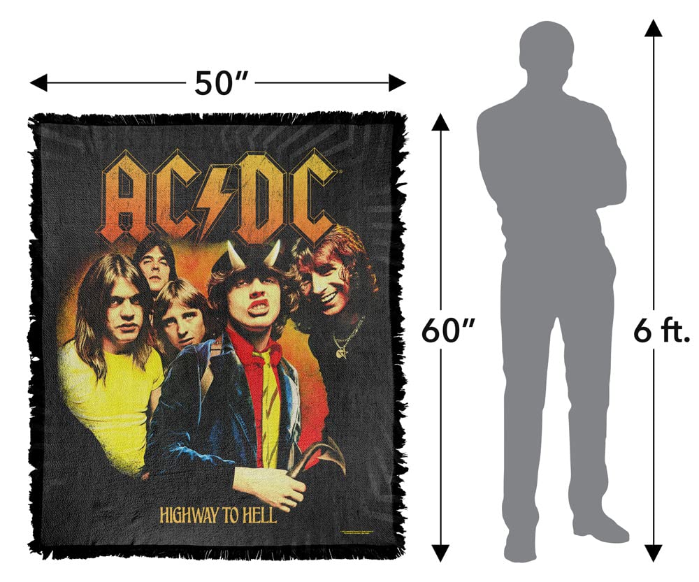 ACDC Highway to Hell Woven Tapestry Throw Blanket - 50x60 Inches Soft Cotton Blend Fringed Blanket for Bed, Sofa & Outdoor Use - Rock Music Gift for Fans