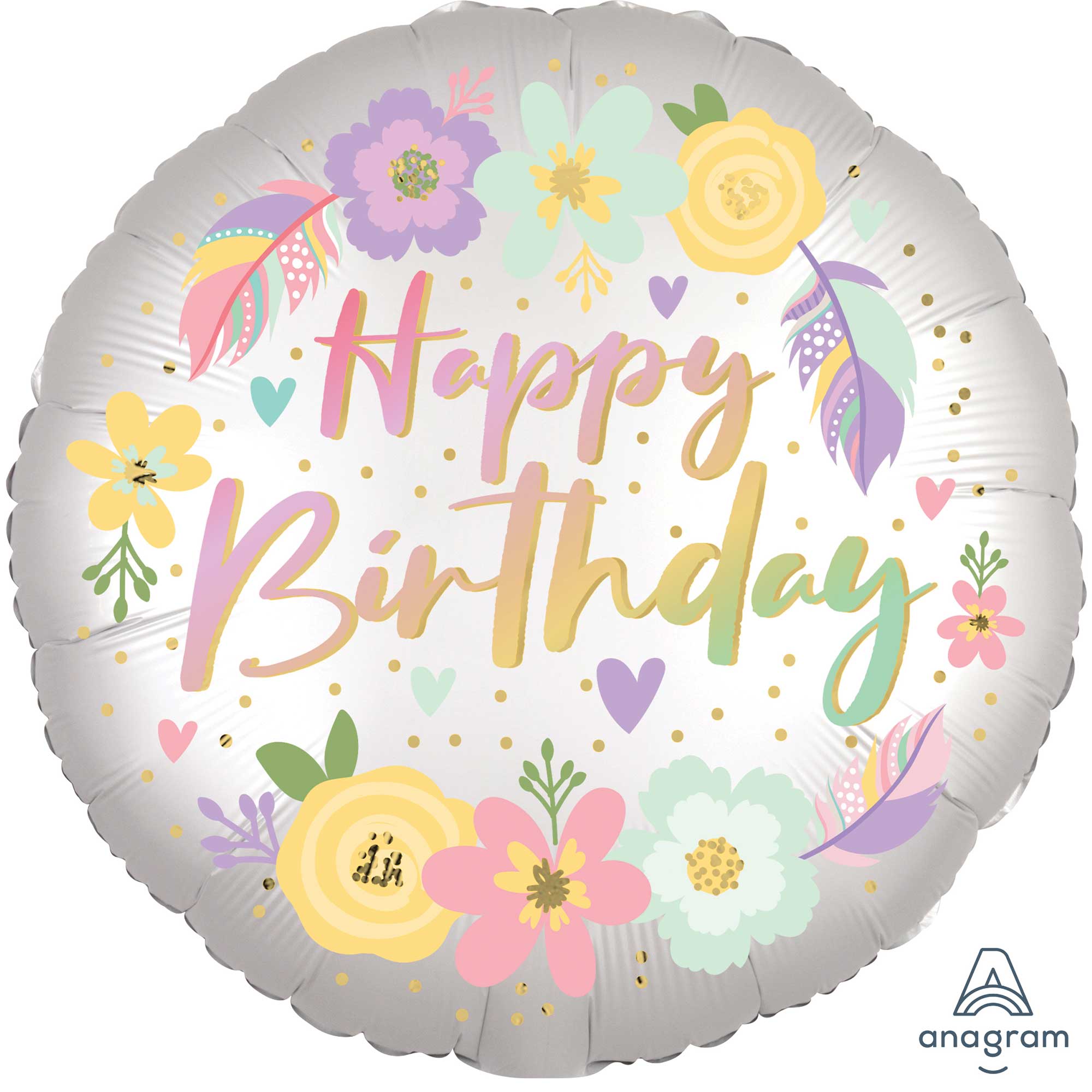 45cm XL Boho Happy Birthday Satin Flower Balloons - Party Decorations for Birthday, Baby Shower & Wedding Celebrations