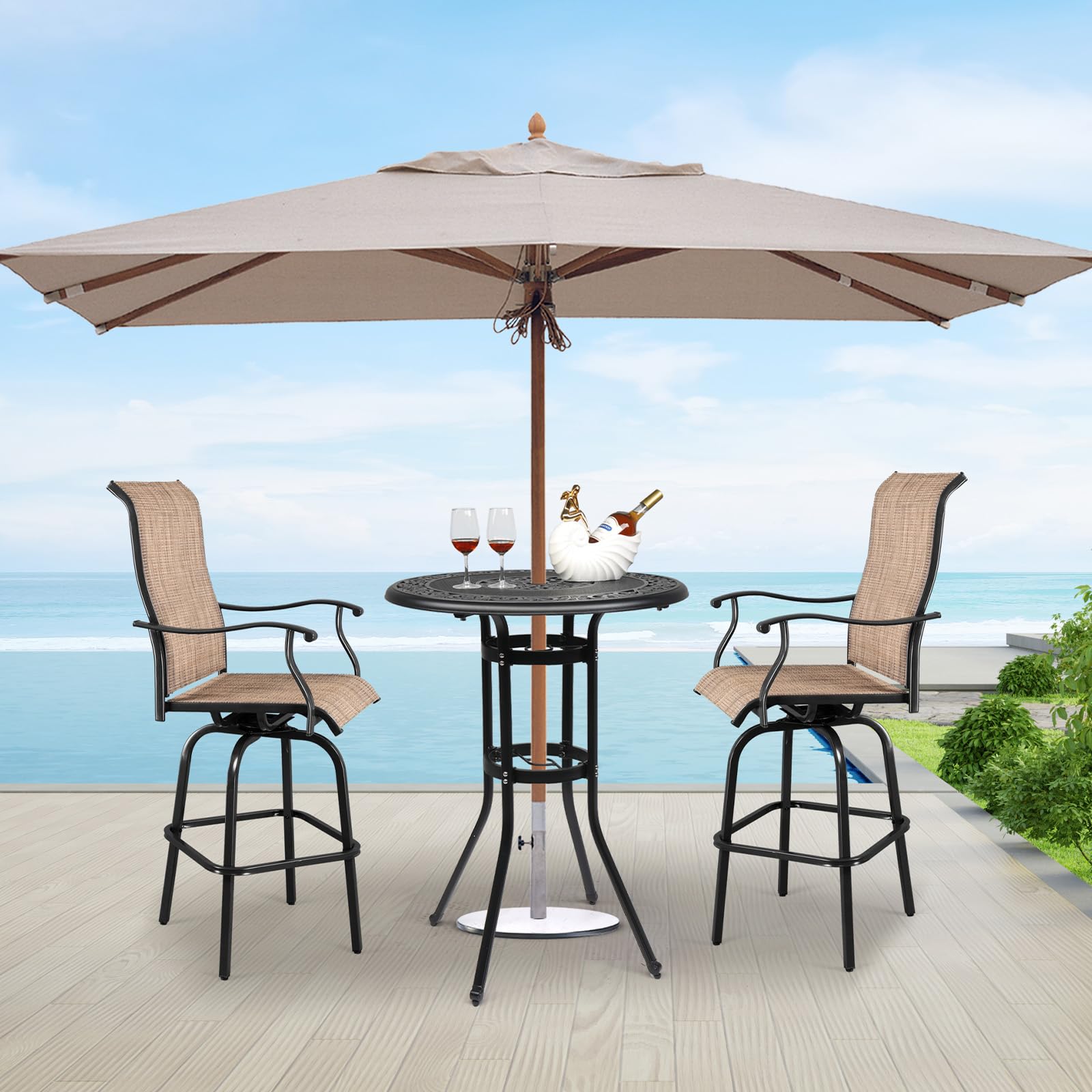 VINGLI 32 Inch Round Outdoor Bar Table - Patio Bistro Table with Umbrella Hole, Durable Cast Aluminum High Top Table for Balcony, Deck, Garden & Backyard (Black) - Perfect for Outdoor Dining, Entertaining & Relaxing