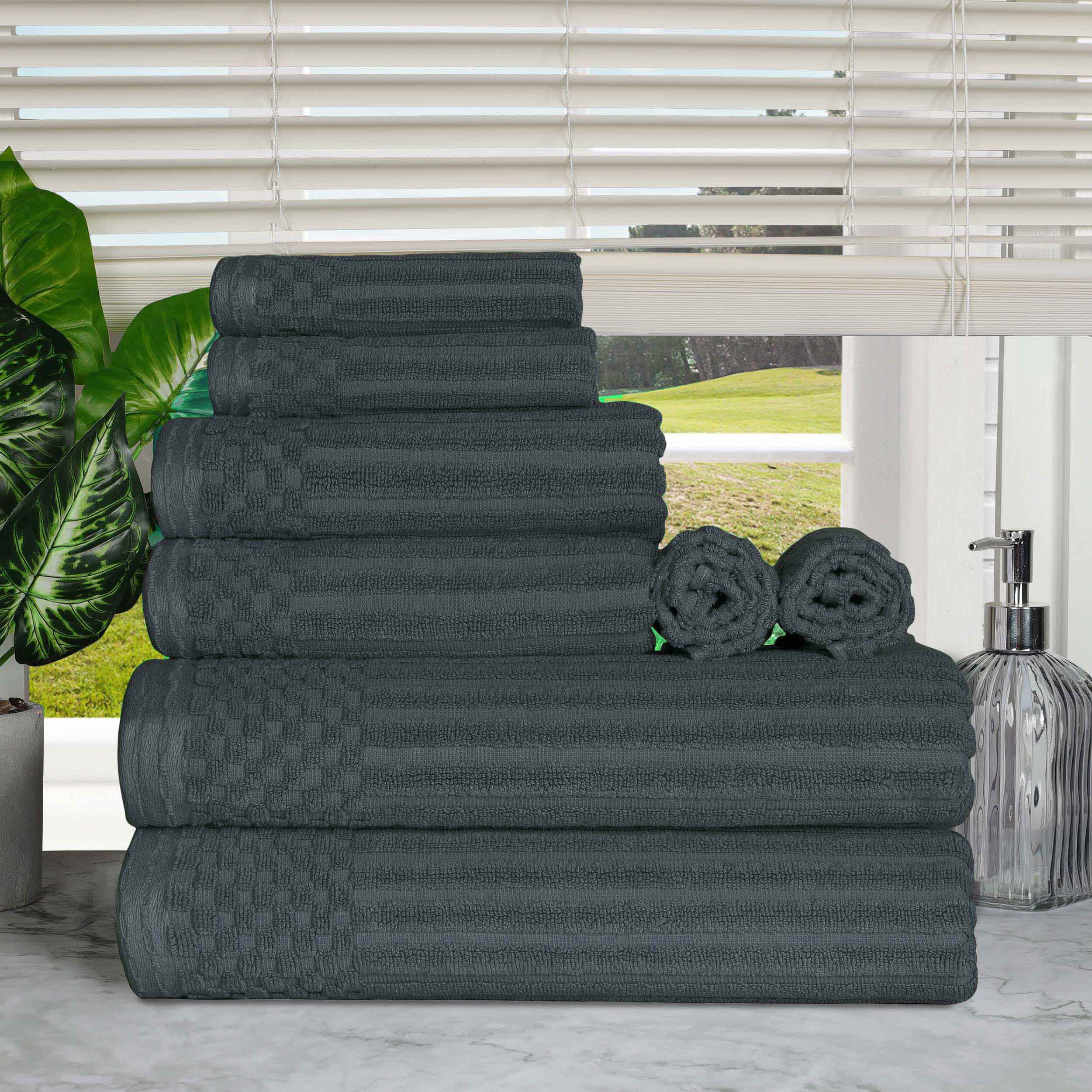 Premium 8-Piece Cotton Ribbed Towel Set - Soft, Absorbent & Medium Weight Bath Towels for Spa, Gym & Luxury Home Use