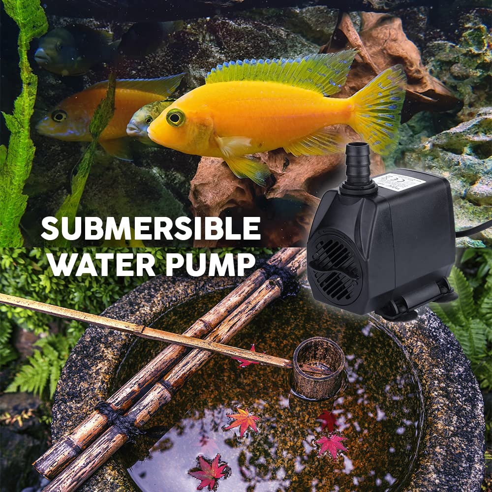 Energy Efficient 10W Aquarium Water Pump for Fish Tank, Pond, or Fountain - Adjustable Flow Rate for Home, Office, and Outdoor Water Features