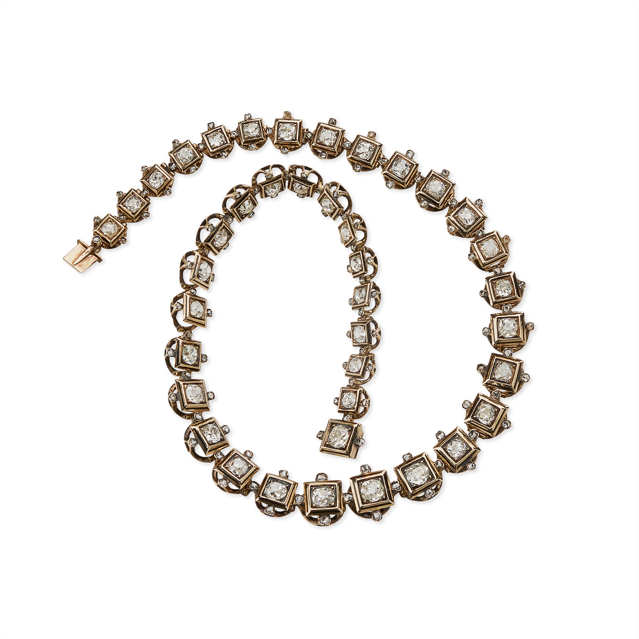 Antique Old Mine Cut Diamond Rivière Necklace - Vintage 14K Gold Solitaire Pendant Necklace for Women - Perfect for Weddings, Anniversaries & Special Occasions