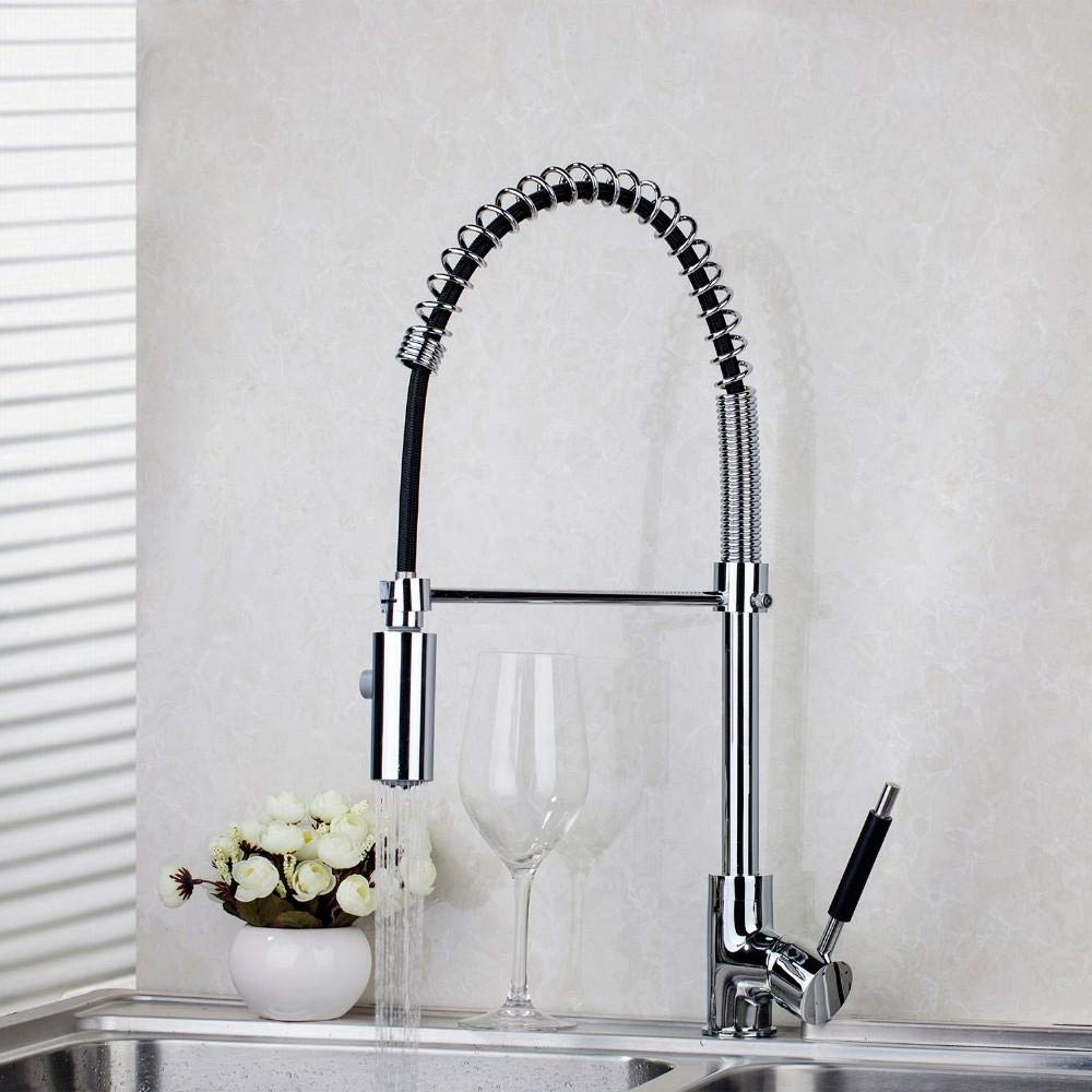 360° Swivel Pull Out Kitchen Faucet with Sprayer - Solid Brass Chrome Polish Water Mixer Tap for Sink Basin | Perfect for Modern Kitchens & Food Prep Stations