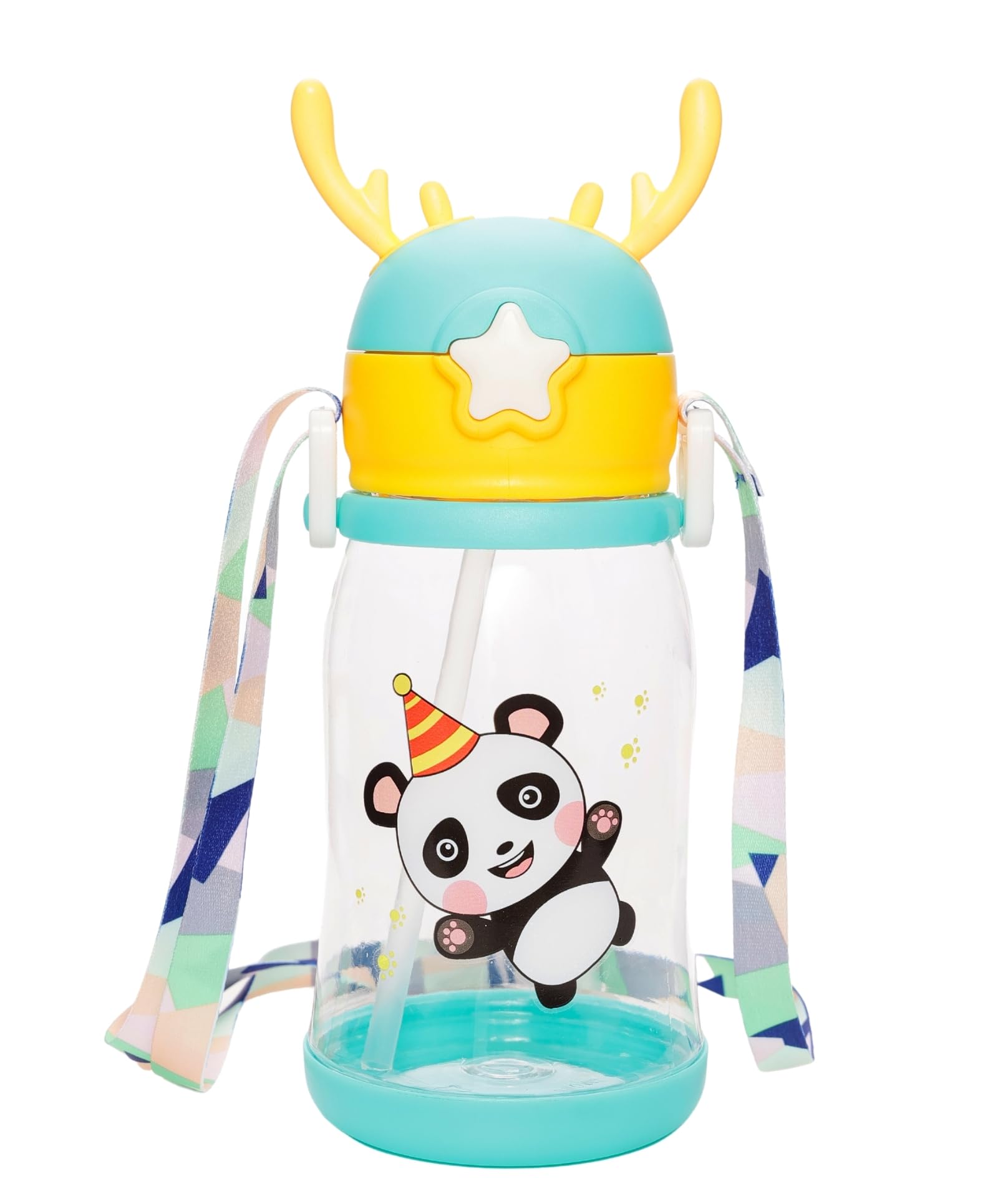 Paper Moon Deer Horn Cartoon Insulated Water Bottle 600ml for Kids - Leakproof Sippy Cup with Strap for School, Travel & Outdoor Activities - 1pc Multicolor (Color May Vary)
