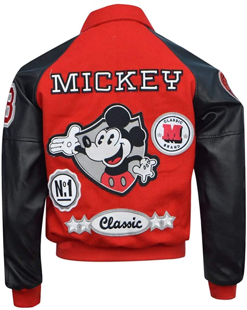 Men's Disney Mickey Mouse Varsity Letterman Lightweight Bomber Wool Jacket - Cartoon Character Costume for Halloween, Cosplay & Casual Wear