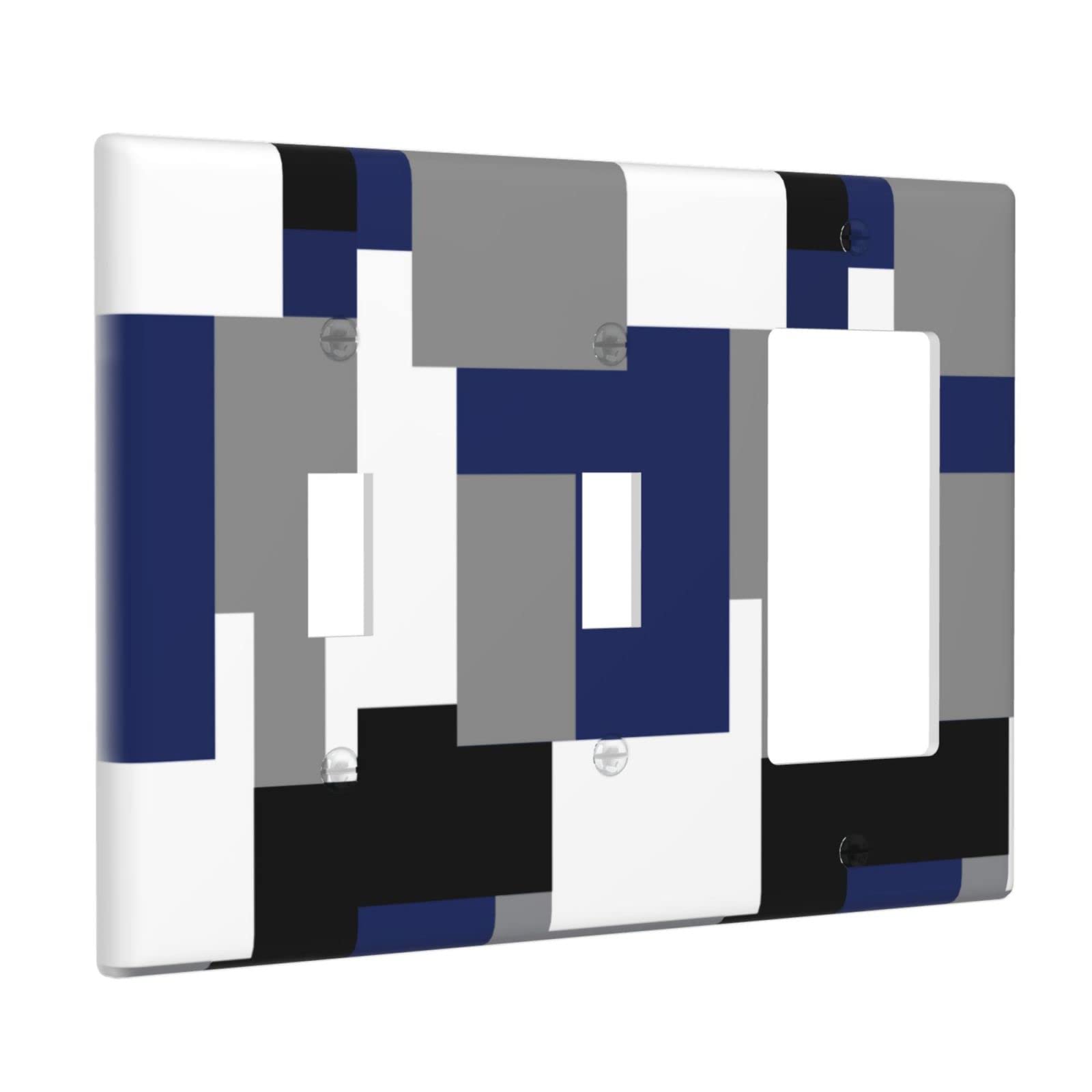 Abstract Blue Gray Light Switch Cover - 3 Gang Double Toggle Rocker Wall Plate (4.5