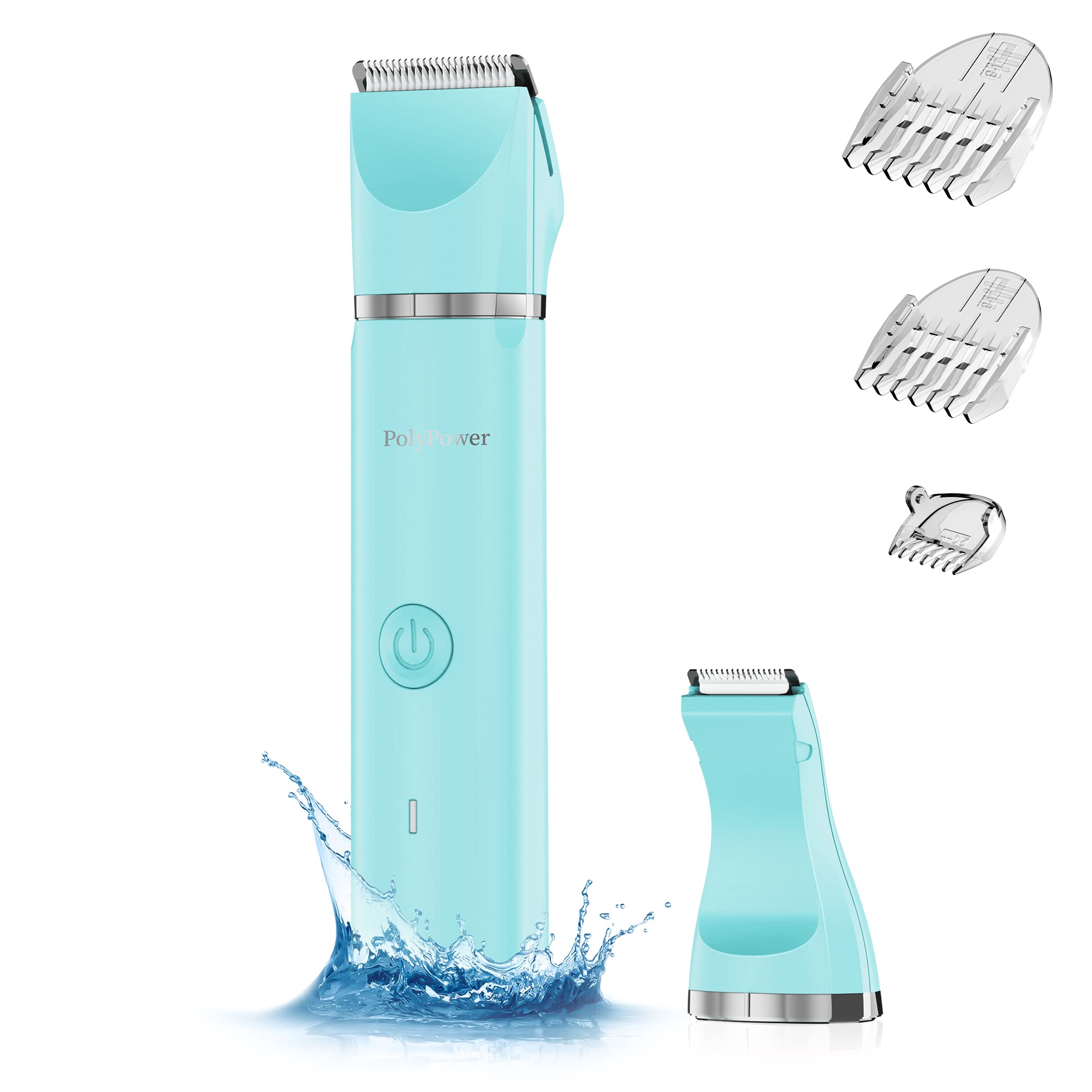 Electric Bikini Trimmer for Women - PolyPower 2-in-1 Waterproof Pubic Hair Shaver with 2 Trimmer Heads, Wet & Dry Use, Portable Ladies Grooming Kit (Blue) | Perfect for Travel, Gym & Sensitive Skin Care