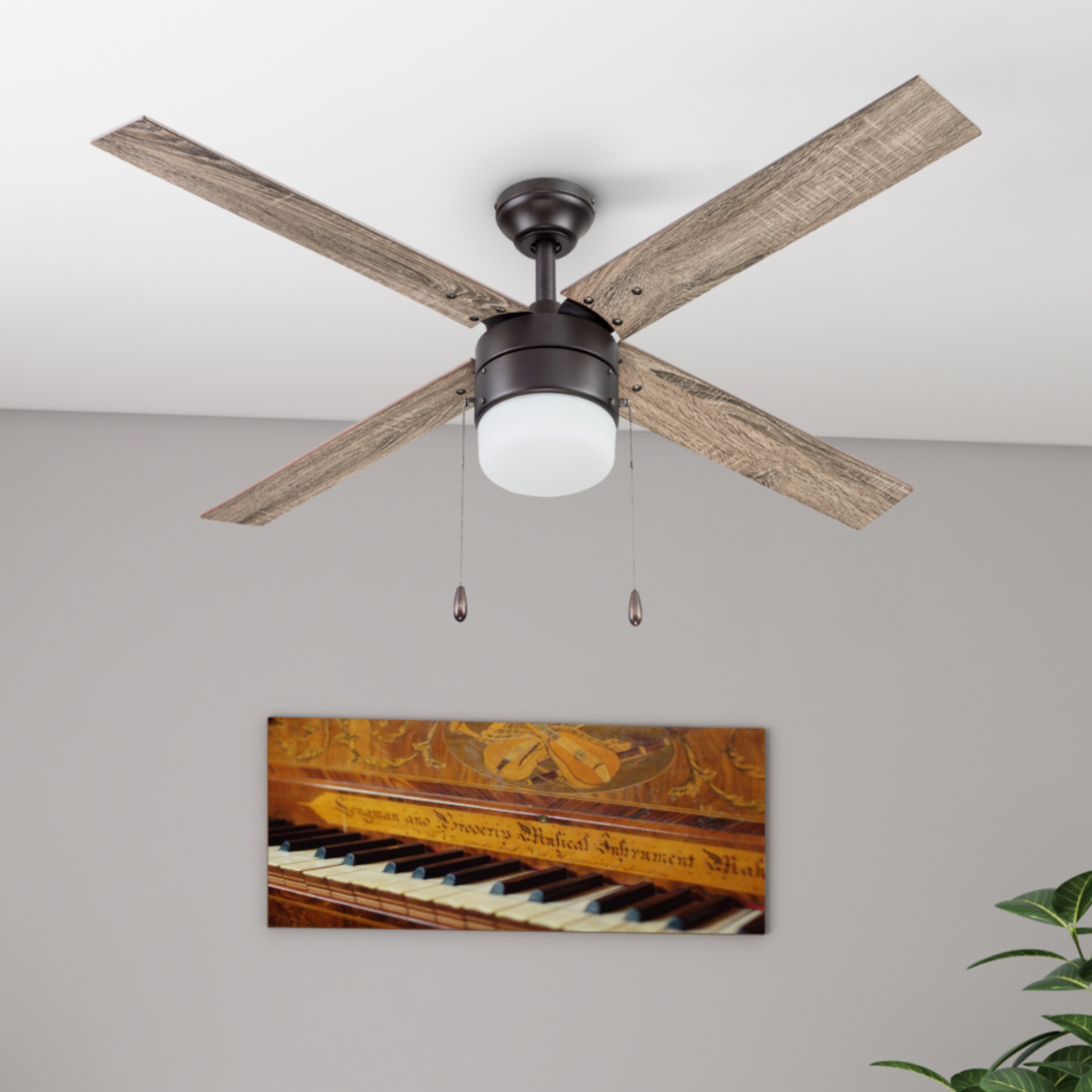 52 Inch Espresso Bronze Ceiling Fan with Pull Chain - Modern Indoor Cooling Fan for Living Room, Bedroom, and Office