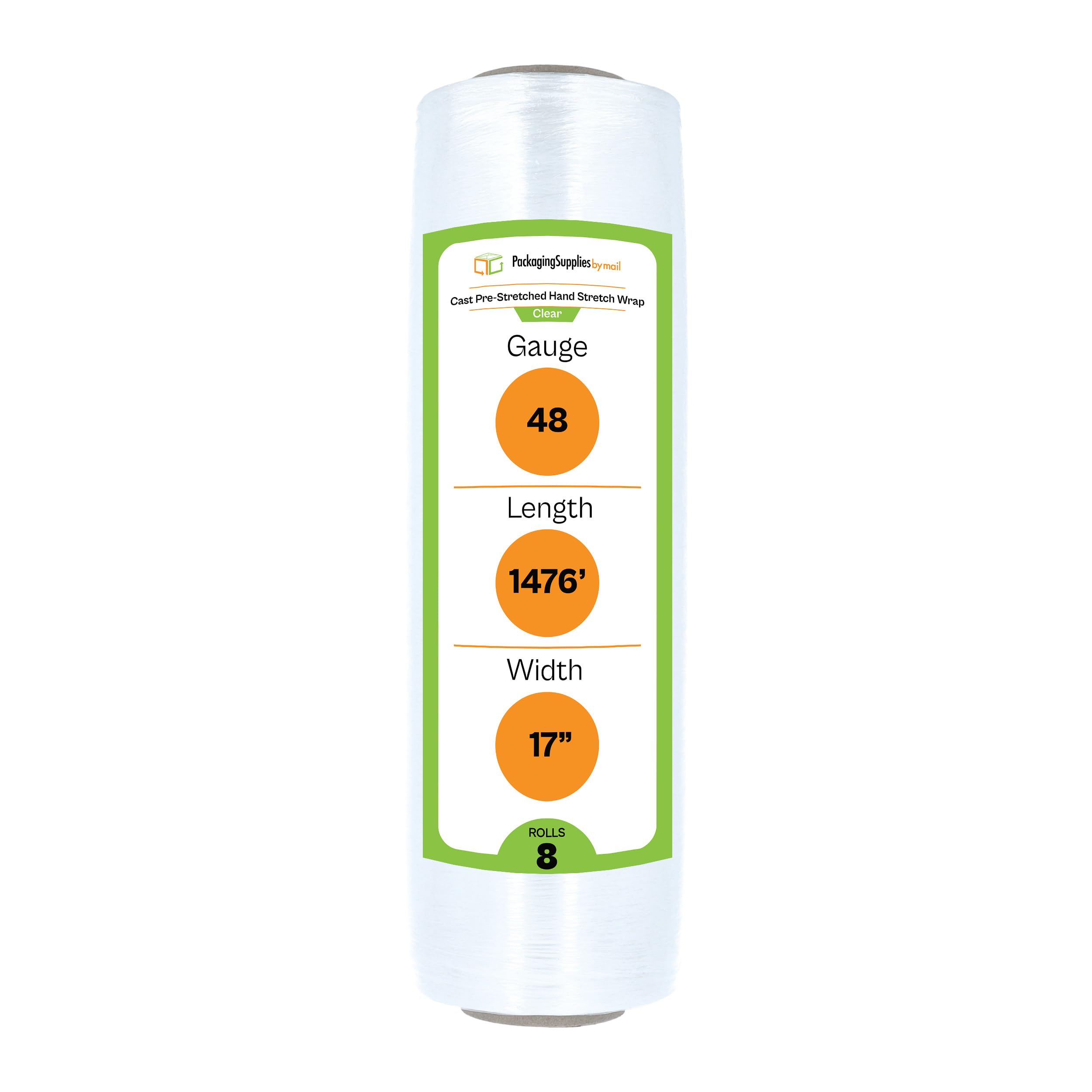 PSBM Pre-Stretched Stretch Wrap - 8 Pack, 17 Inch x 1476 Feet Clear Heavy Duty Plastic Pallet Wrap for Moving, Shipping & Storage | Secures Boxes, Furniture & Warehouse Items