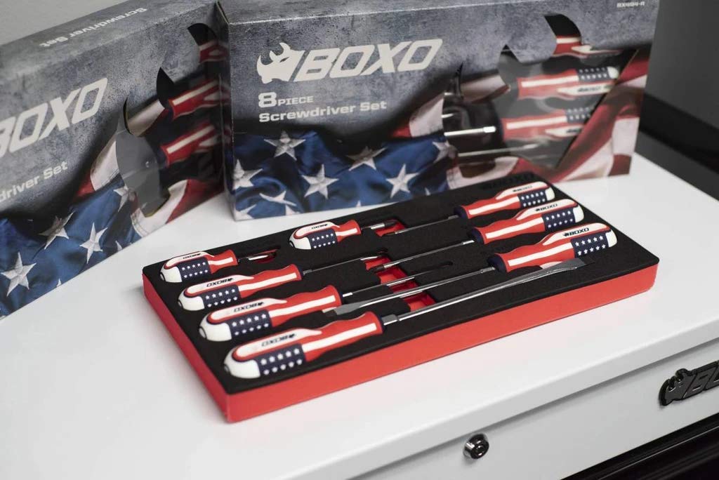 BOXO Limited Edition 8-Piece American Flag Handle Screwdriver Set - Durable Home & Auto Repair Tools for DIY Projects, Construction, and Maintenance