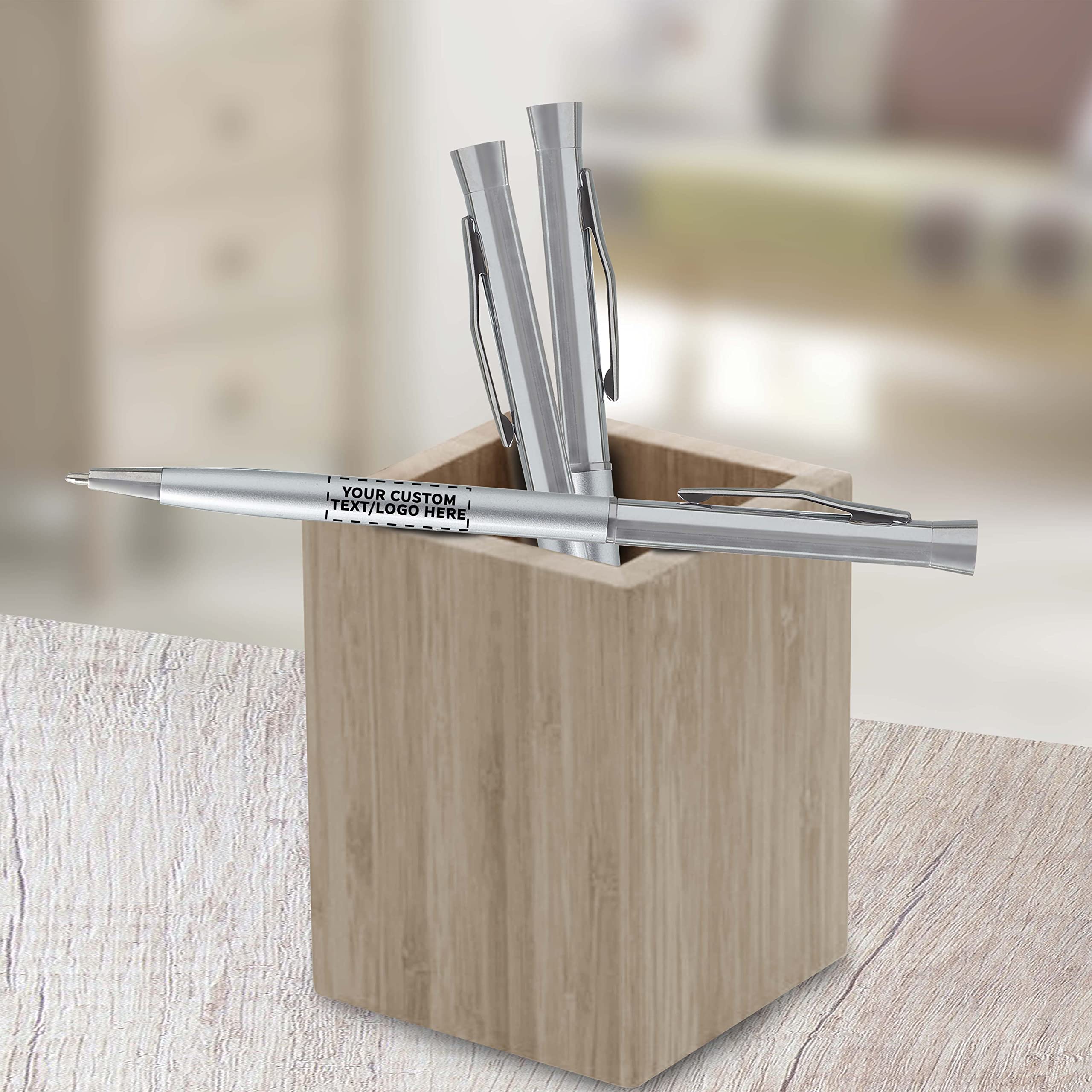 10-Pack Slim Metal Hotel Pens - Customizable Text & Logo - Two-Tone Minimalist Design with Black Ink - Silver Finish - Perfect for Corporate Gifts, Hotels, and Office Use