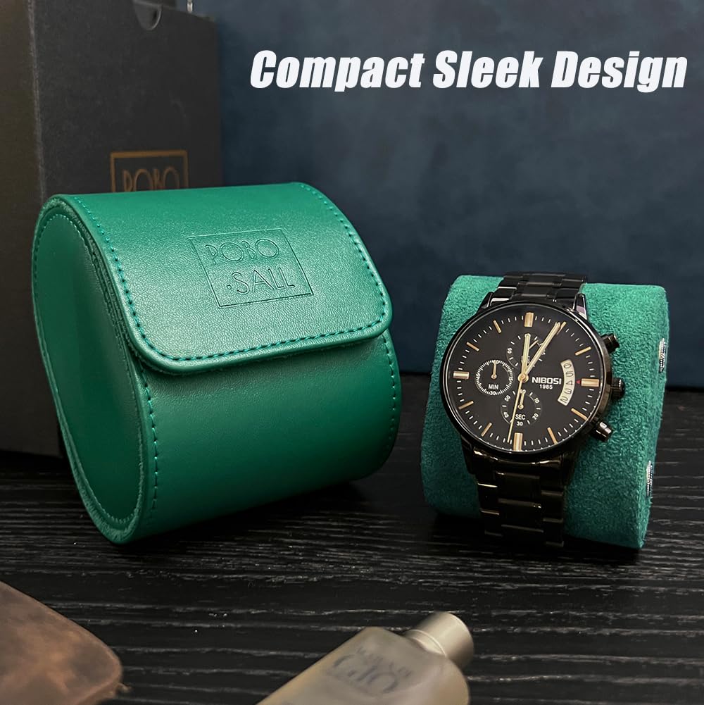 Premium Leather Watch Roll Travel Case for Men & Women - Single Watch Storage Organizer & Display Box - Perfect for Travel, Business Trips & Watch Collection Organization