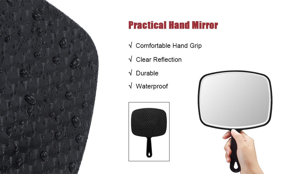 Extra Large Black Handheld Mirror with Handle - 12.4 x 9 Inches (31.5 x 23 cm) - Perfect for Makeup, Hairstyling & Home Decor