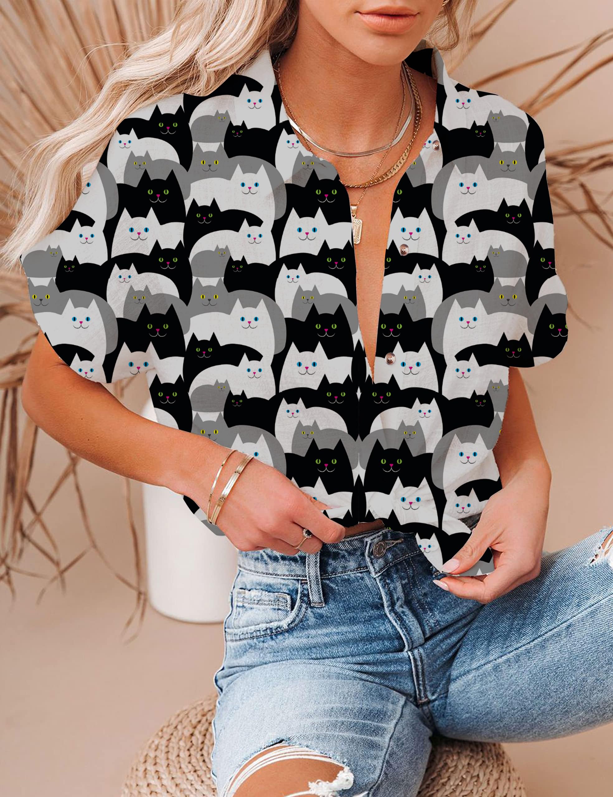 Women's Floral Print V-Neck Short Sleeve T-Shirt - Summer Blouse for Casual & Dressy Wear - Perfect for Beach Outings, Brunch Dates & Office Casual Fridays