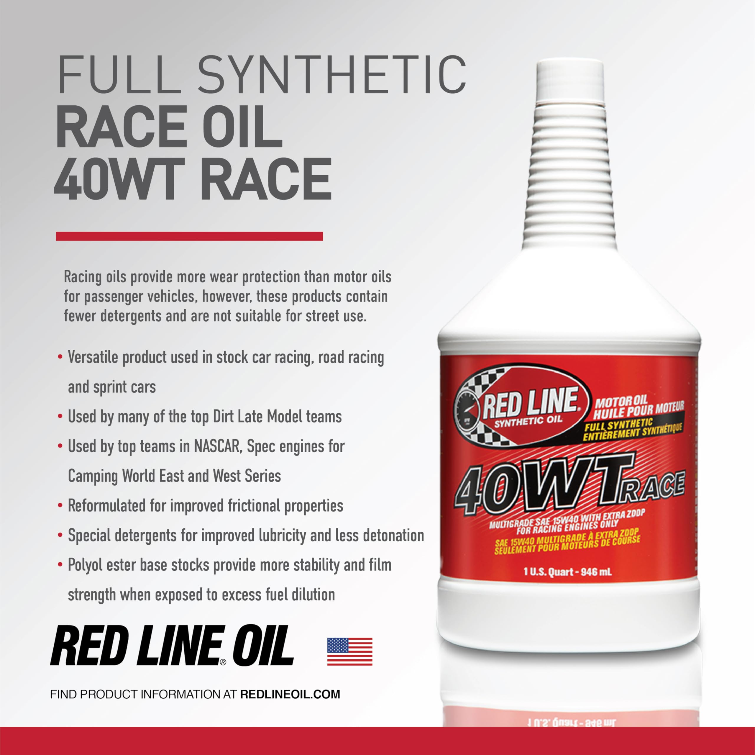 Red Line 10405 40WT Synthetic Race Motor Oil (15W40) - 1 Gallon (4 Pack) - High Performance Engine Protection for Racing, Track Days & High Mileage Vehicles