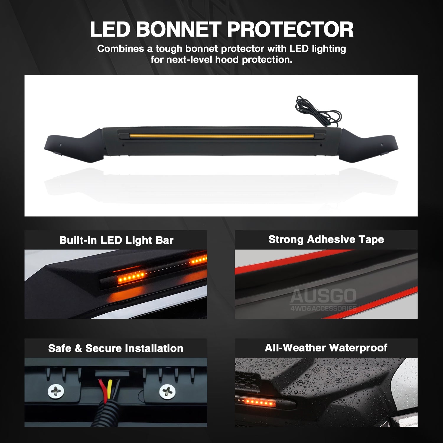 LED Bonnet Protector for Toyota Land Cruiser 70/76/78/79 Series (2007-2023) - Durable Hood Guard with Light | Off-Road & Night Driving Protection