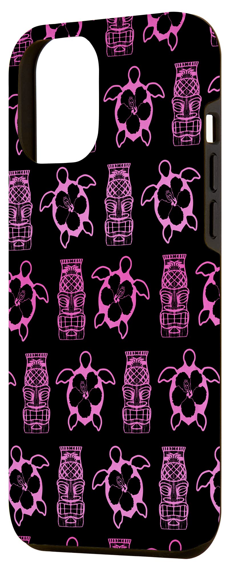 iPhone 12 Pro Max Case - Pink Sea Turtle & Hawaiian Honu Tiki Statues Design - Protective Phone Cover for Beach Vacation, Summer Travel & Tropical Theme Lovers